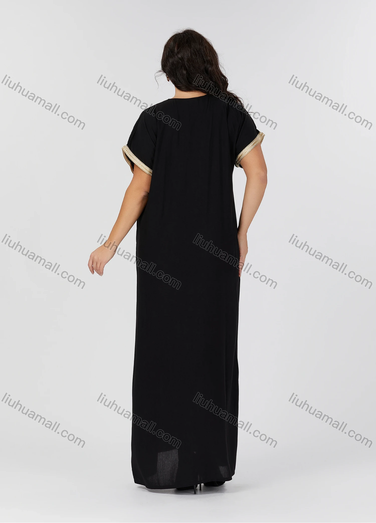 Wholesale Women's Folkloric Vintage Embroidered Split Front Short Sleeve Robe Maxi African Dress - Liuhuamall