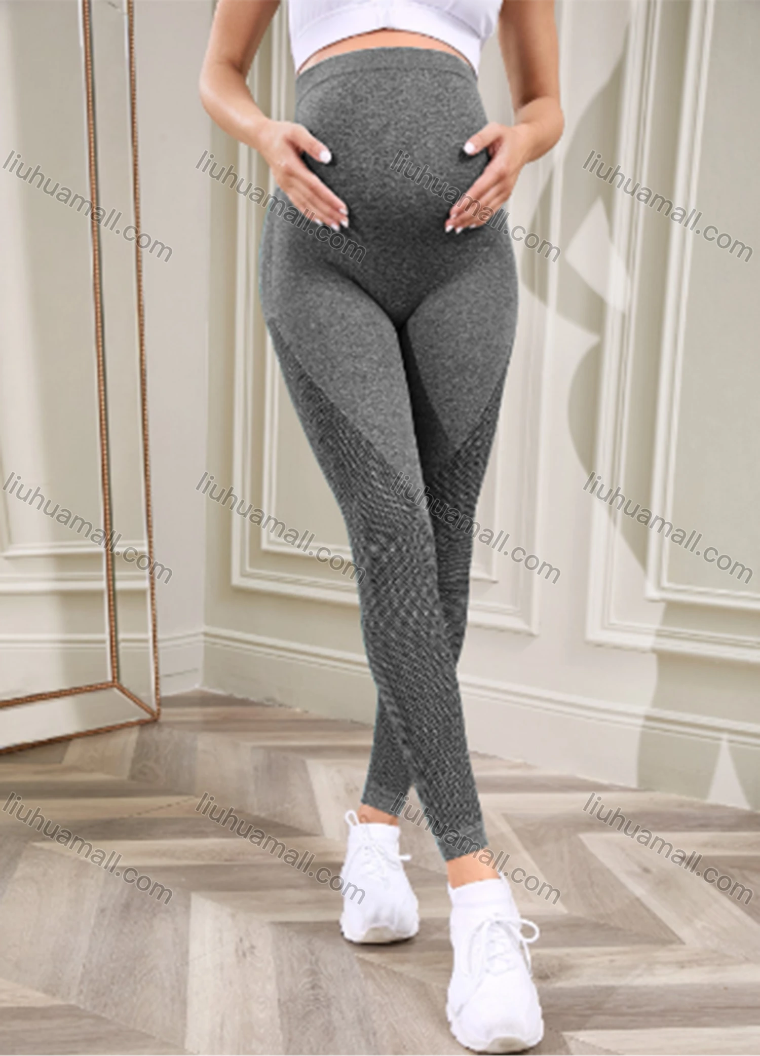 Wholesale Women's Sporty Splicing Colorblock High Waist Stretchy Maternity Yoga Pants GB-1107# - Liuhuamall