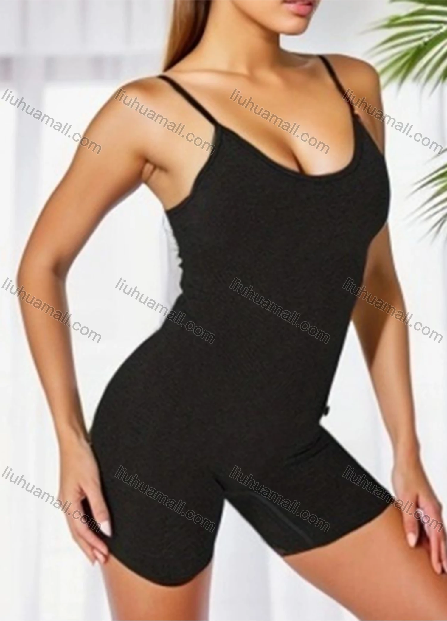 Wholesale Women's Athletic Plain Spaghetti Strap Stretchy Cami Yoga Romper GJ-8802# - Liuhuamall