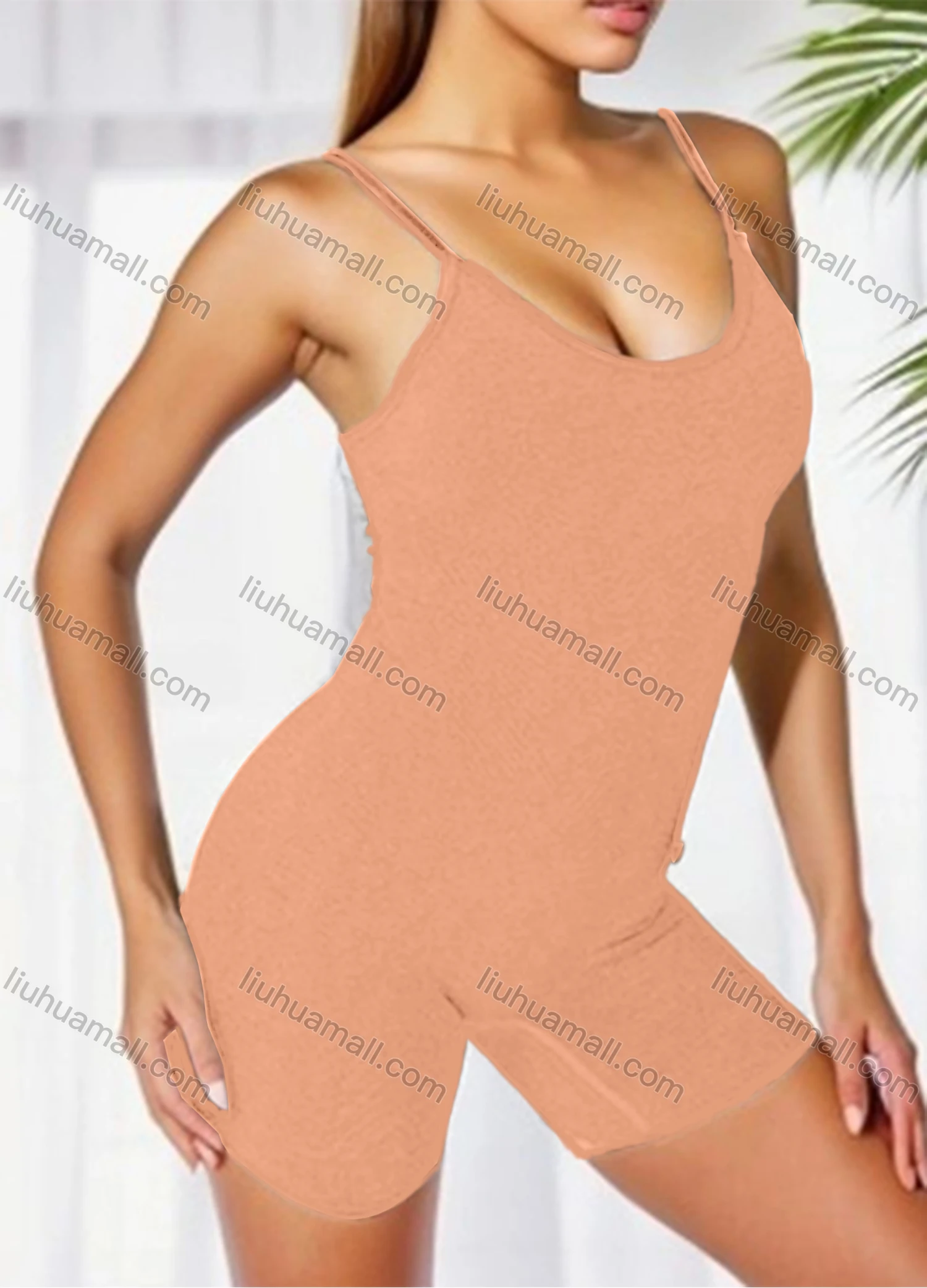 Wholesale Women's Athletic Plain Spaghetti Strap Stretchy Cami Yoga Romper GJ-8802# - Liuhuamall