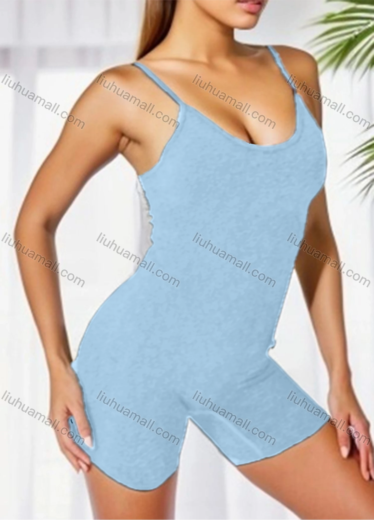 Wholesale Women's Athletic Plain Spaghetti Strap Stretchy Cami Yoga Romper GJ-8802# - Liuhuamall