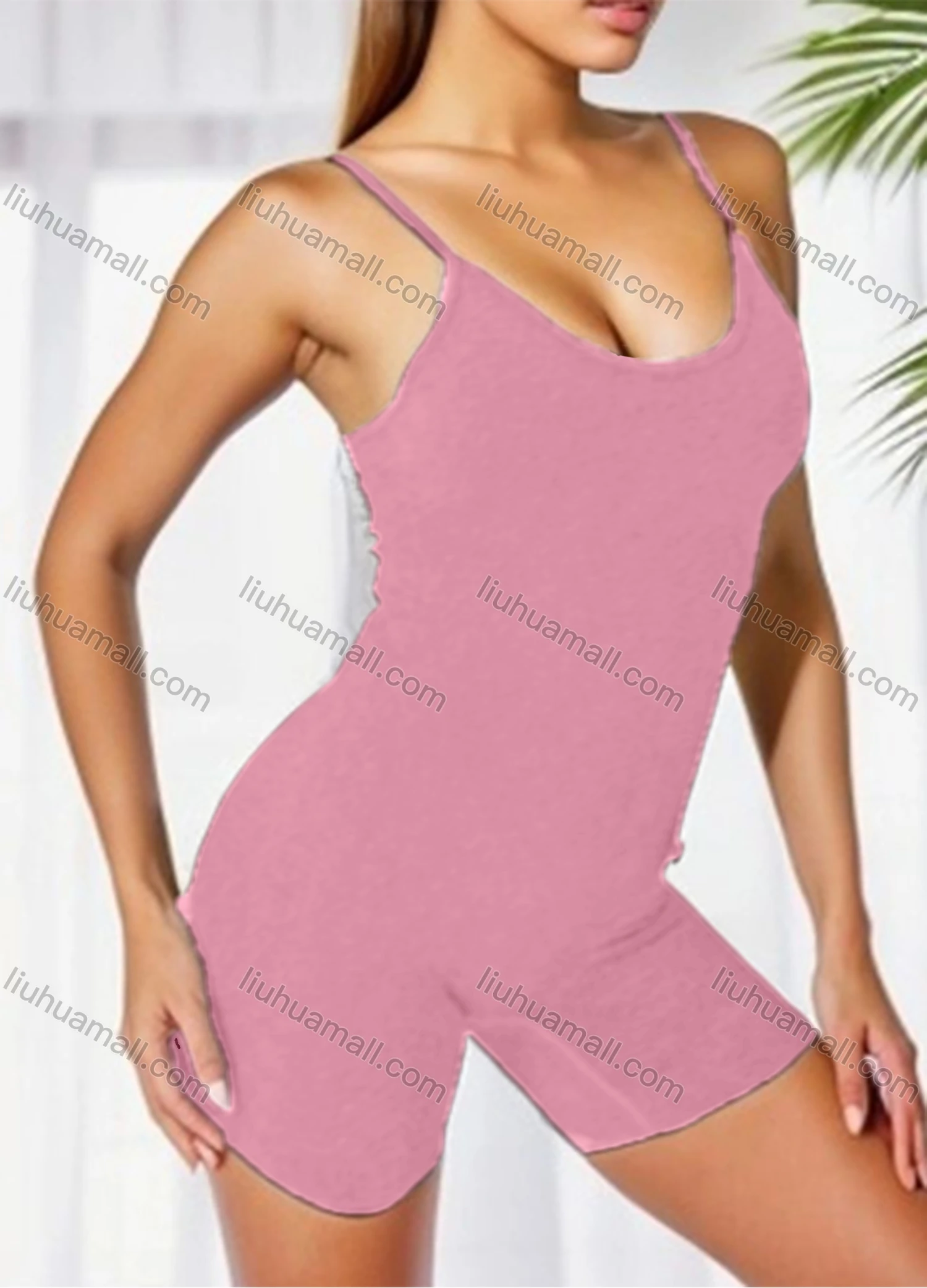 Wholesale Women's Athletic Plain Spaghetti Strap Stretchy Cami Yoga Romper GJ-8802# - Liuhuamall