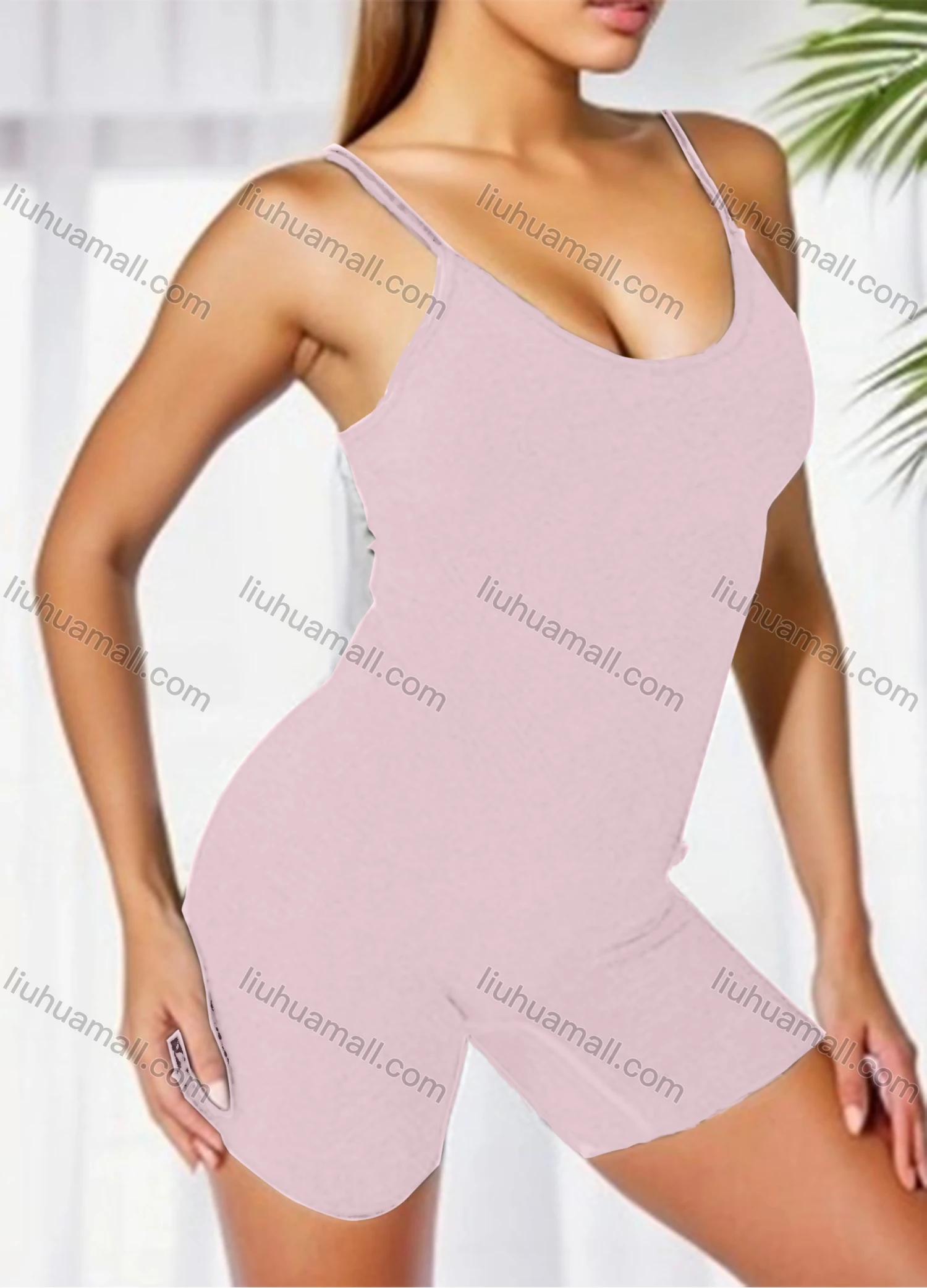Wholesale Women's Athletic Plain Spaghetti Strap Stretchy Cami Yoga Romper GJ-8802# - Liuhuamall
