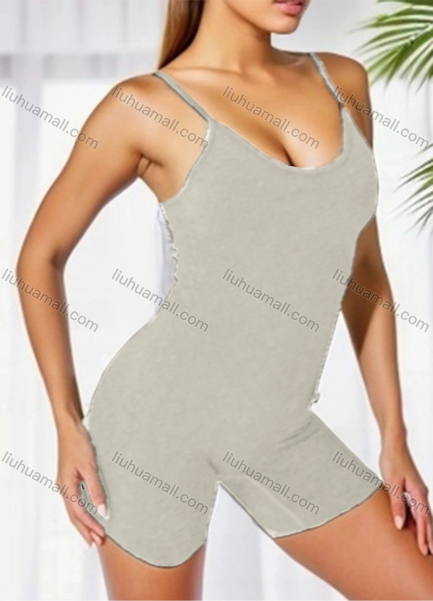Wholesale Women's Athletic Plain Spaghetti Strap Stretchy Cami Yoga Romper GJ-8802# - Liuhuamall