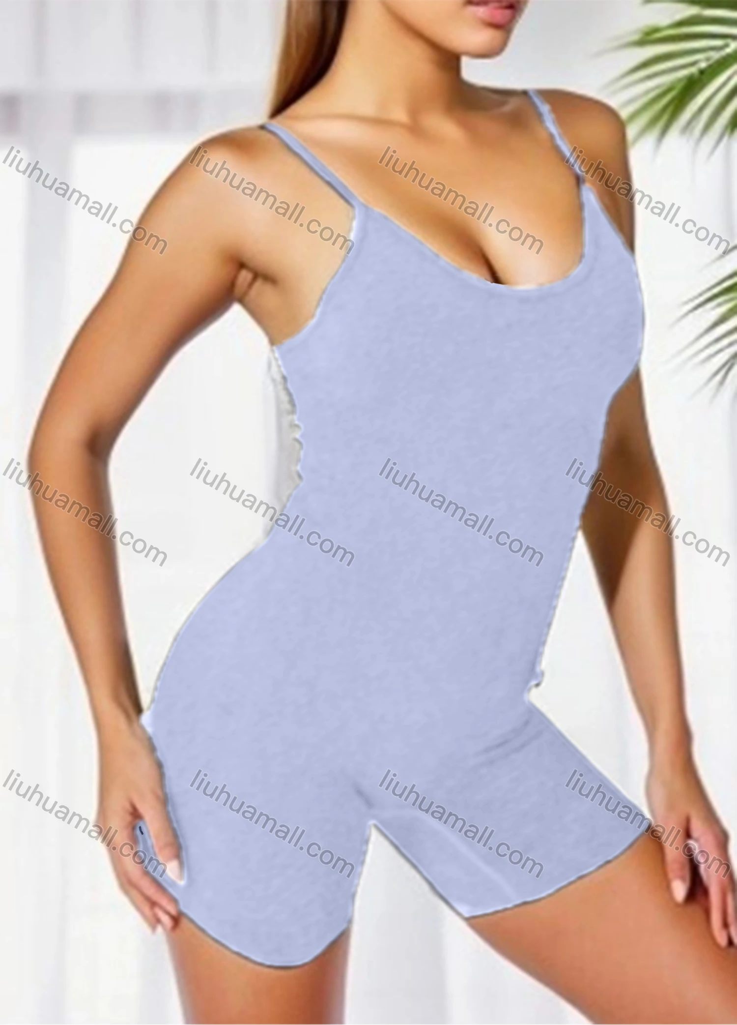 Wholesale Women's Athletic Plain Spaghetti Strap Stretchy Cami Yoga Romper GJ-8802# - Liuhuamall
