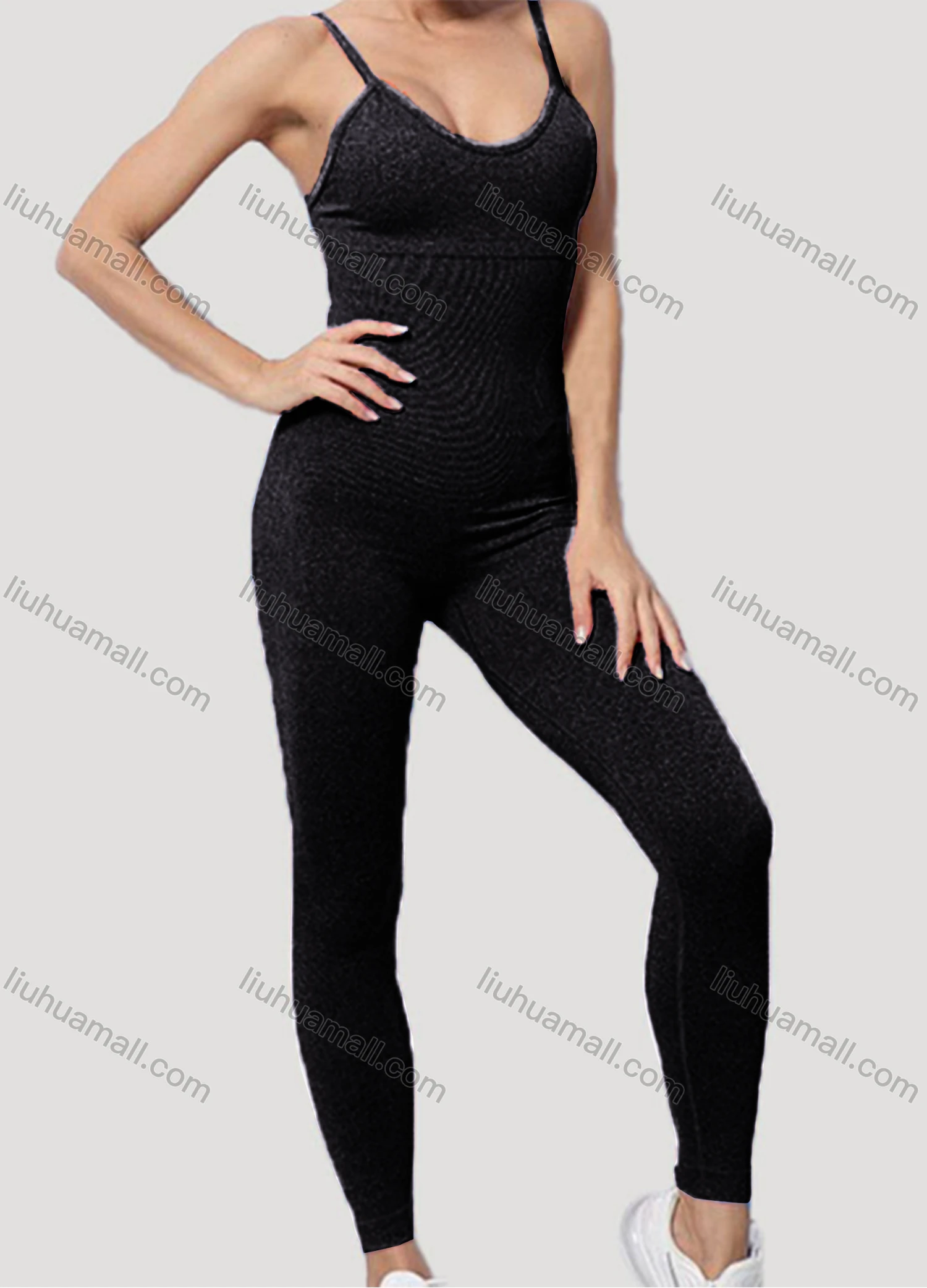 Wholesale Women's Athletic Plain Spaghetti Strap Stretchy Cami Yoga Jumpsuits GJ-8805# - Liuhuamall