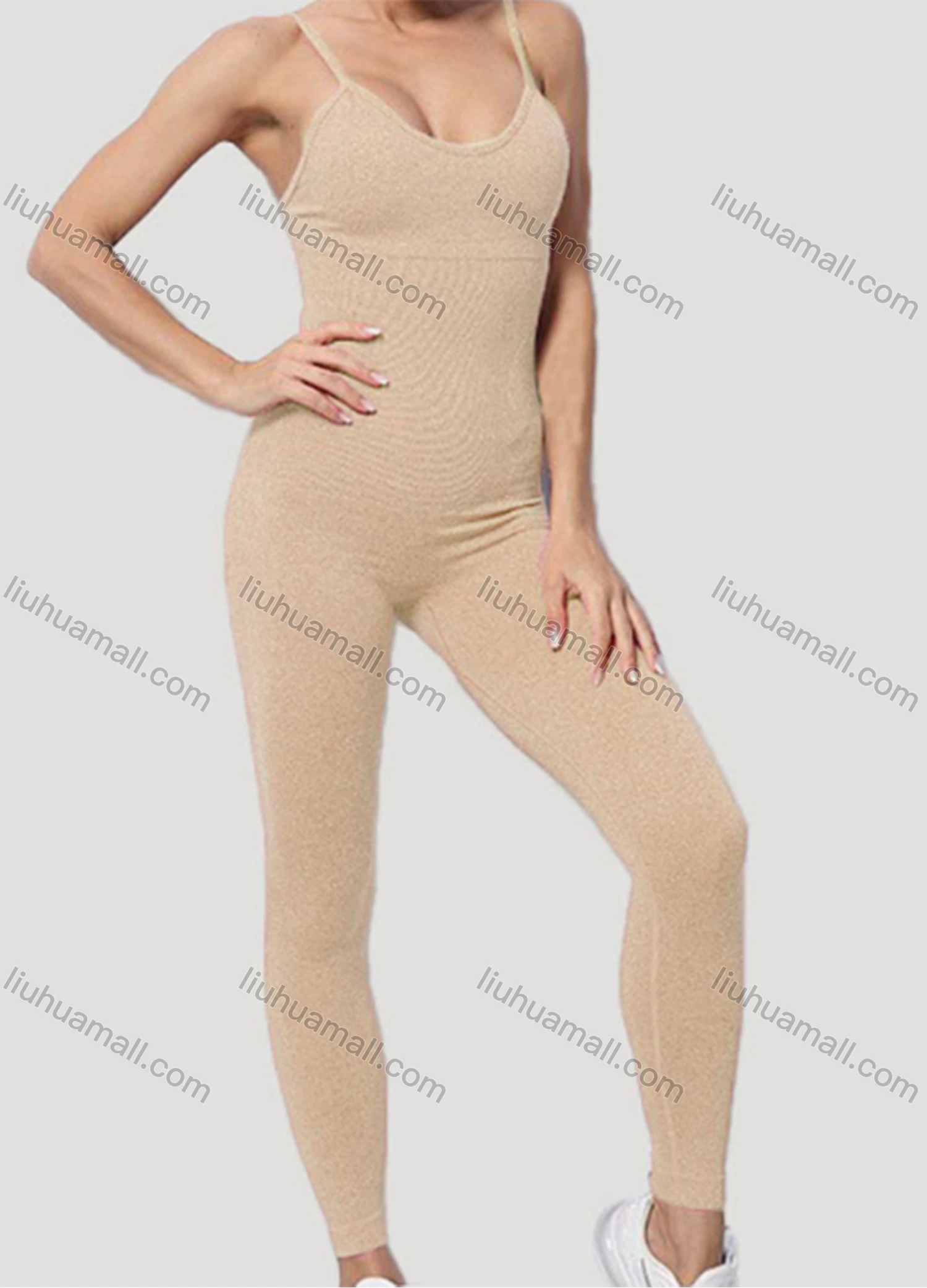 Wholesale Women's Athletic Plain Spaghetti Strap Stretchy Cami Yoga Jumpsuits GJ-8805# - Liuhuamall
