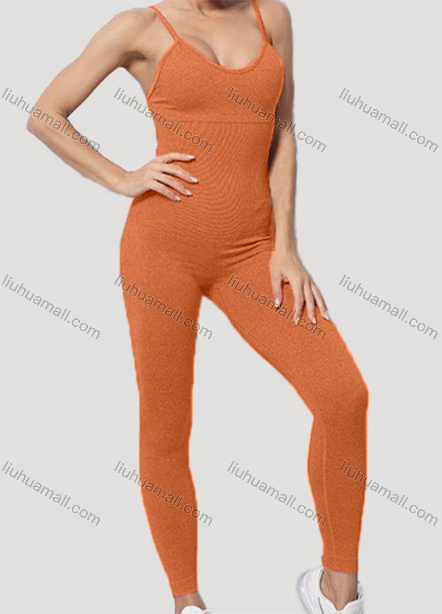 Wholesale Women's Athletic Plain Spaghetti Strap Stretchy Cami Yoga Jumpsuits GJ-8805# - Liuhuamall