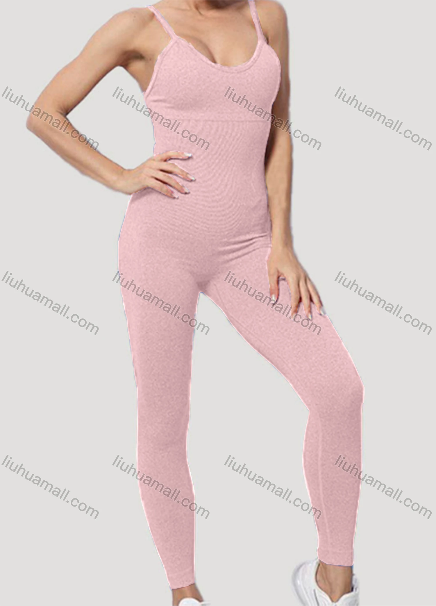 Wholesale Women's Athletic Plain Spaghetti Strap Stretchy Cami Yoga Jumpsuits GJ-8805# - Liuhuamall