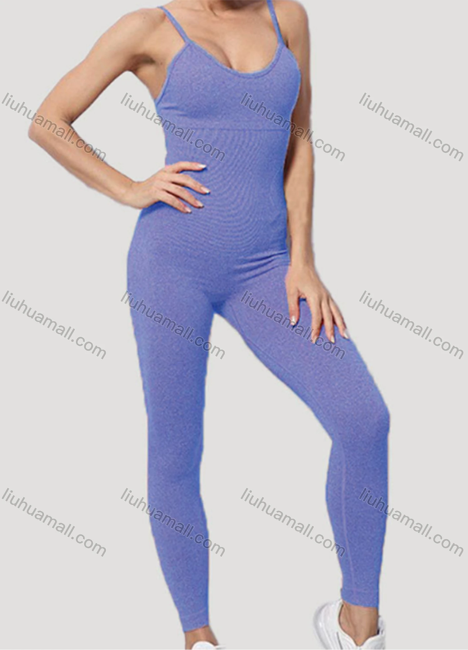 Wholesale Women's Athletic Plain Spaghetti Strap Stretchy Cami Yoga Jumpsuits GJ-8805# - Liuhuamall