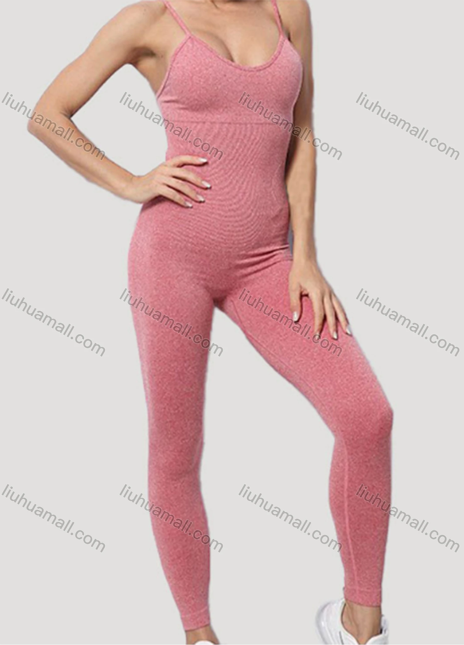 Wholesale Women's Athletic Plain Spaghetti Strap Stretchy Cami Yoga Jumpsuits GJ-8805# - Liuhuamall