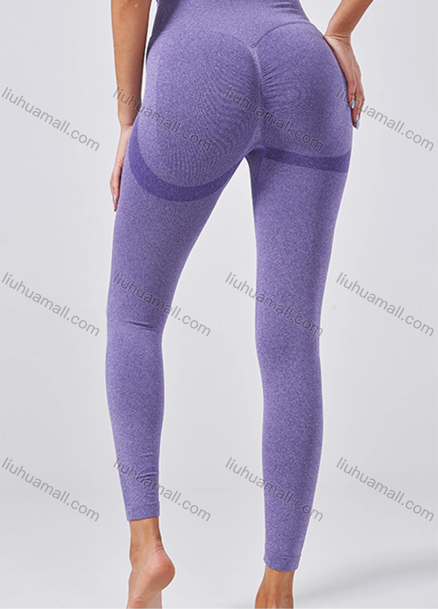 Wholesale Women's Sporty Plain Splicing Ribbed Ruched High Waist Stretchy Butt Lifting Yoga Pants GP-4912# - Liuhuamall