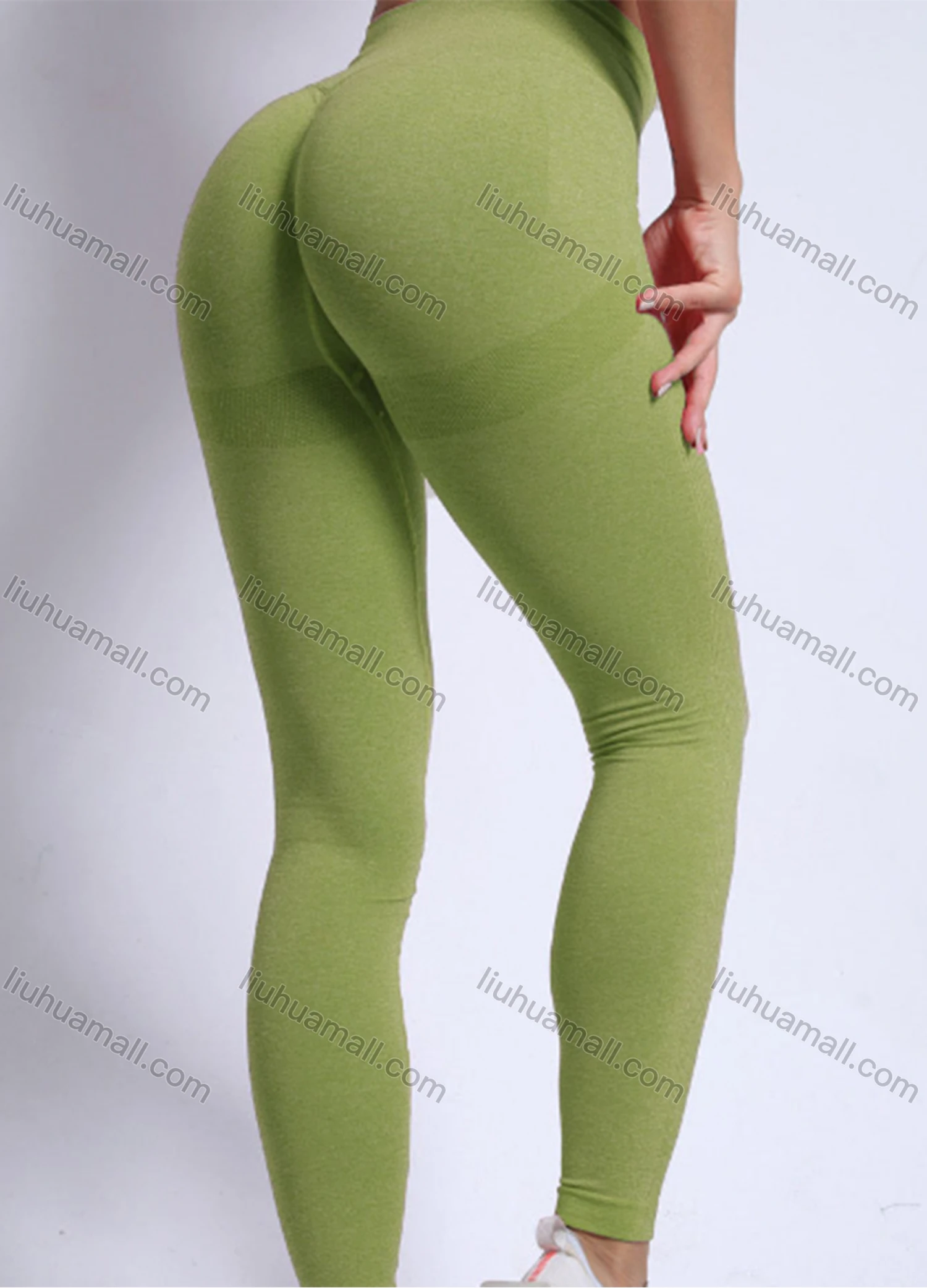 Wholesale Women's Sporty Plain Splicing Ribbed Ruched High Waist Stretchy Butt Lifting Yoga Pants GP-4912# - Liuhuamall