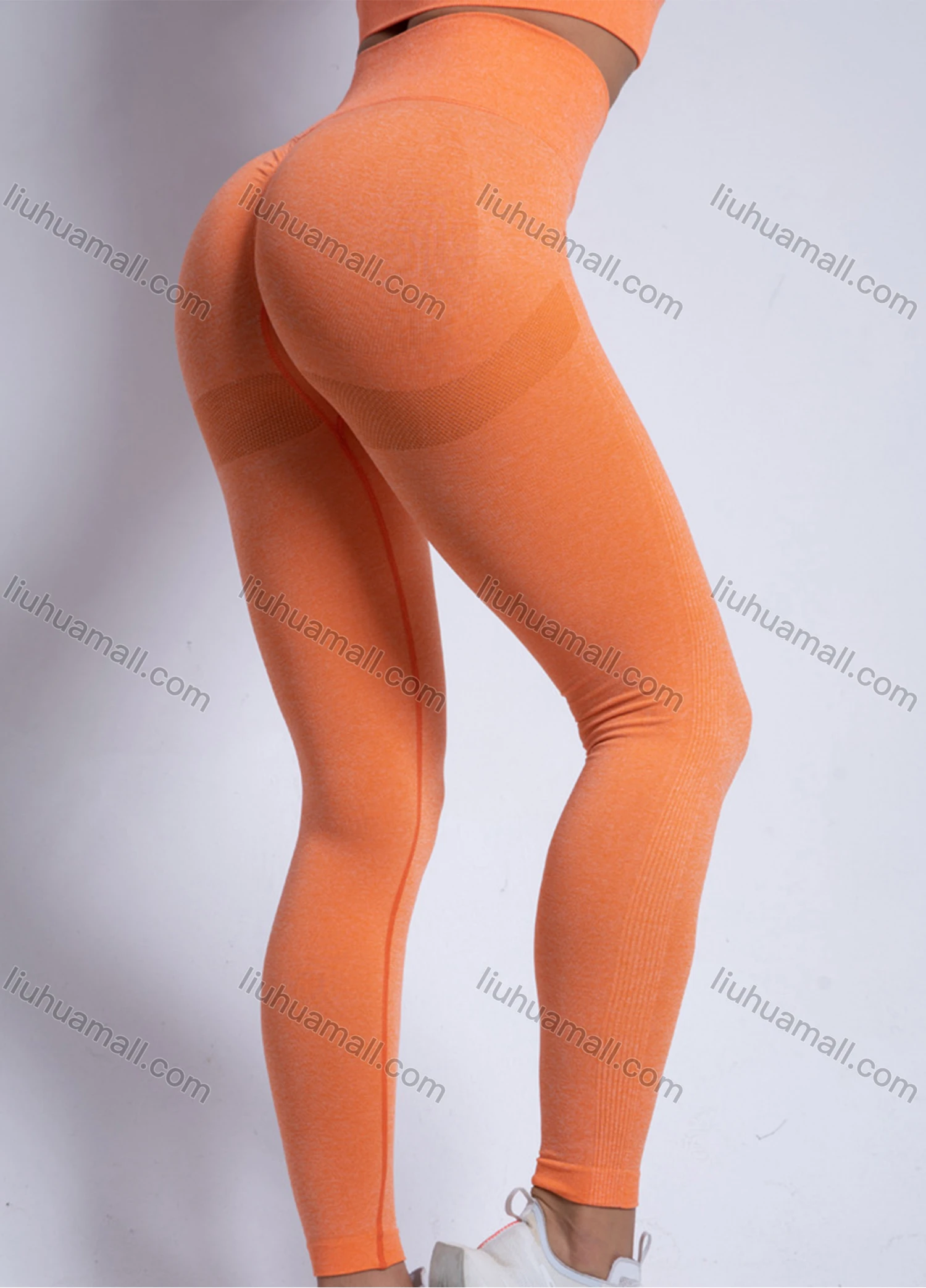 Wholesale Women's Sporty Plain Splicing Ribbed Ruched High Waist Stretchy Butt Lifting Yoga Pants GP-4912# - Liuhuamall
