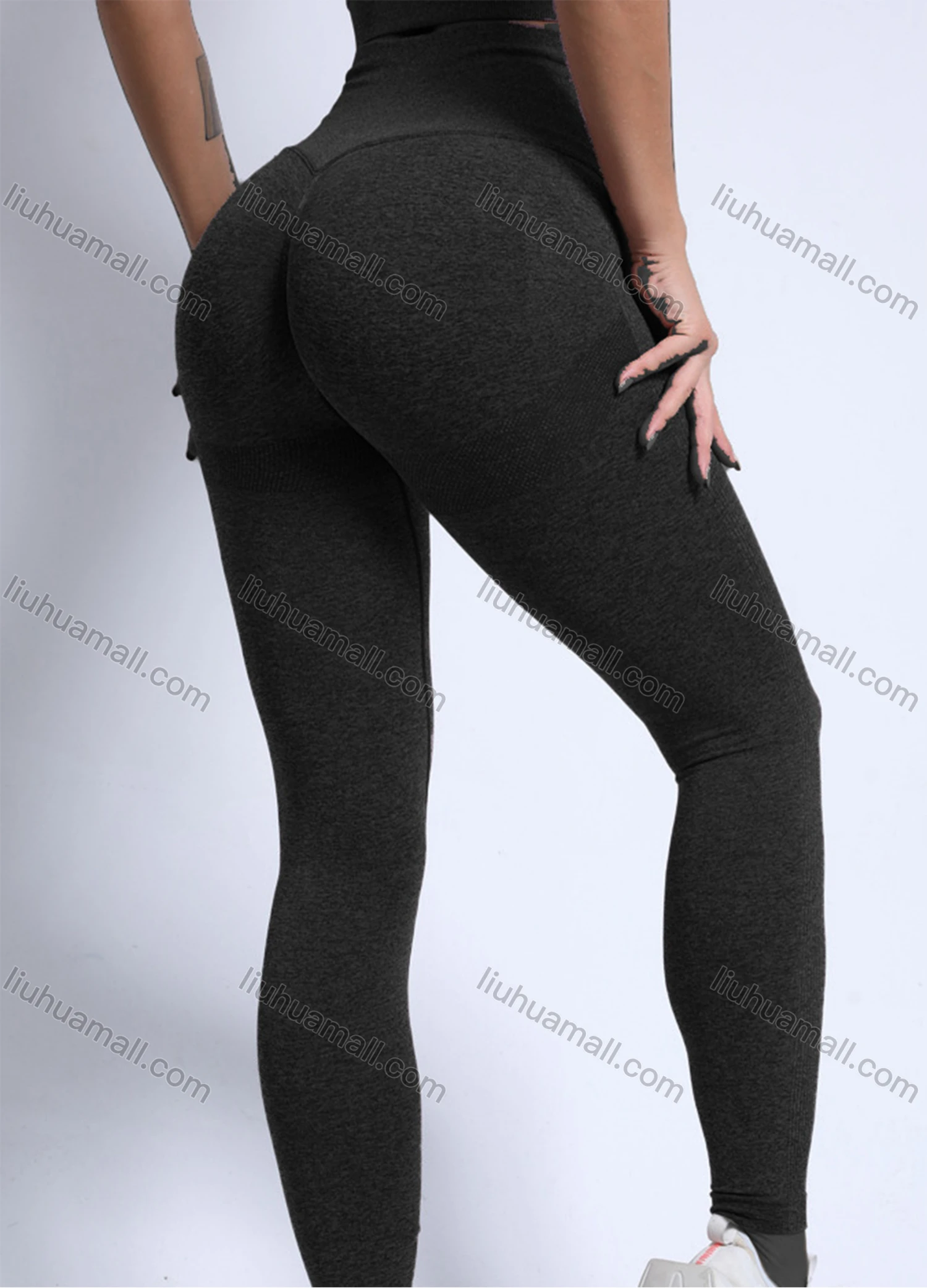 Wholesale Women's Sporty Plain Splicing Ribbed Ruched High Waist Stretchy Butt Lifting Yoga Pants GP-4912# - Liuhuamall