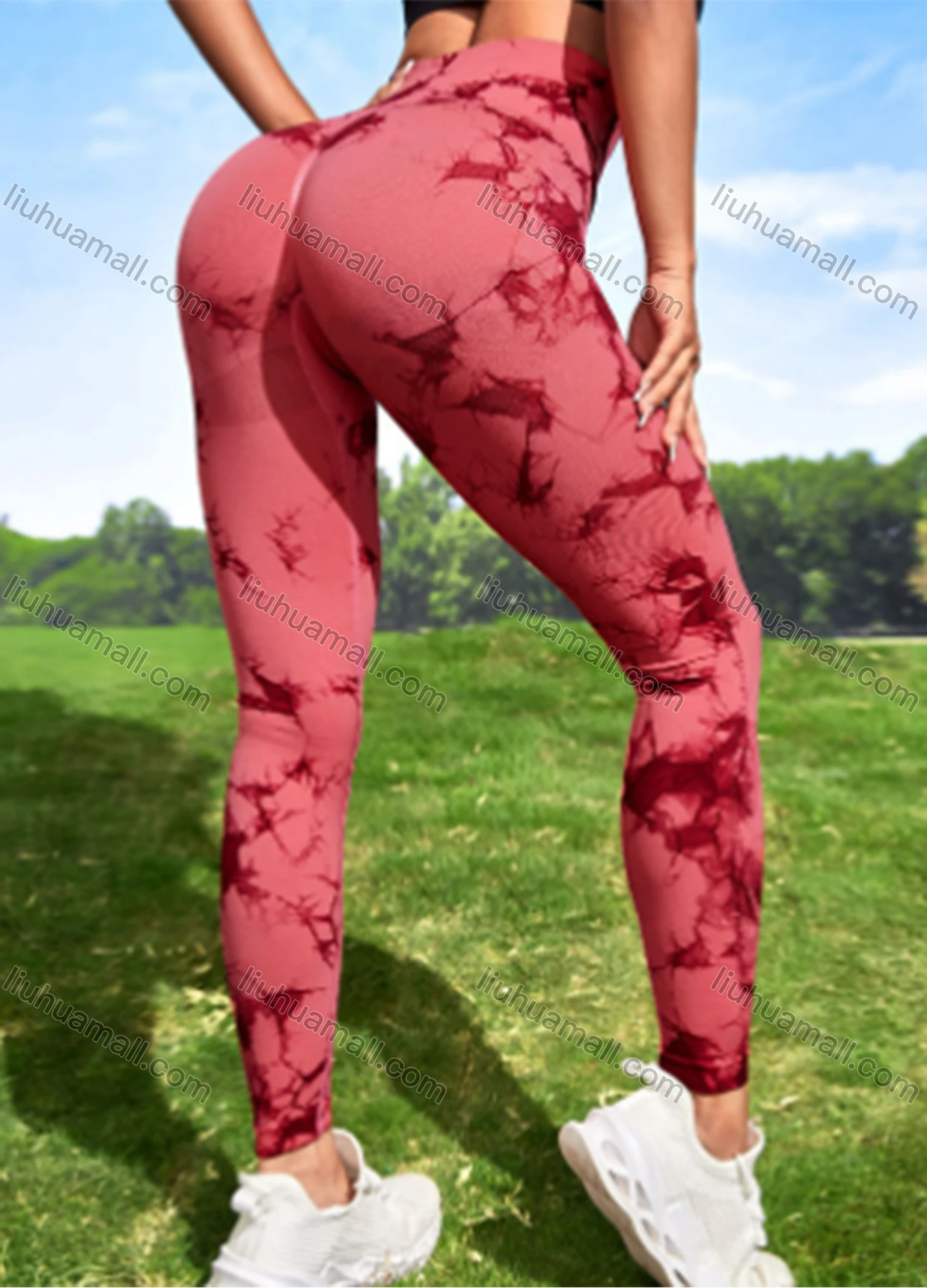 Wholesale Women's Athletic Tie Dye Ribbed High Waist Stretchy Butt Lifting Yoga Pants GP-5700# - Liuhuamall