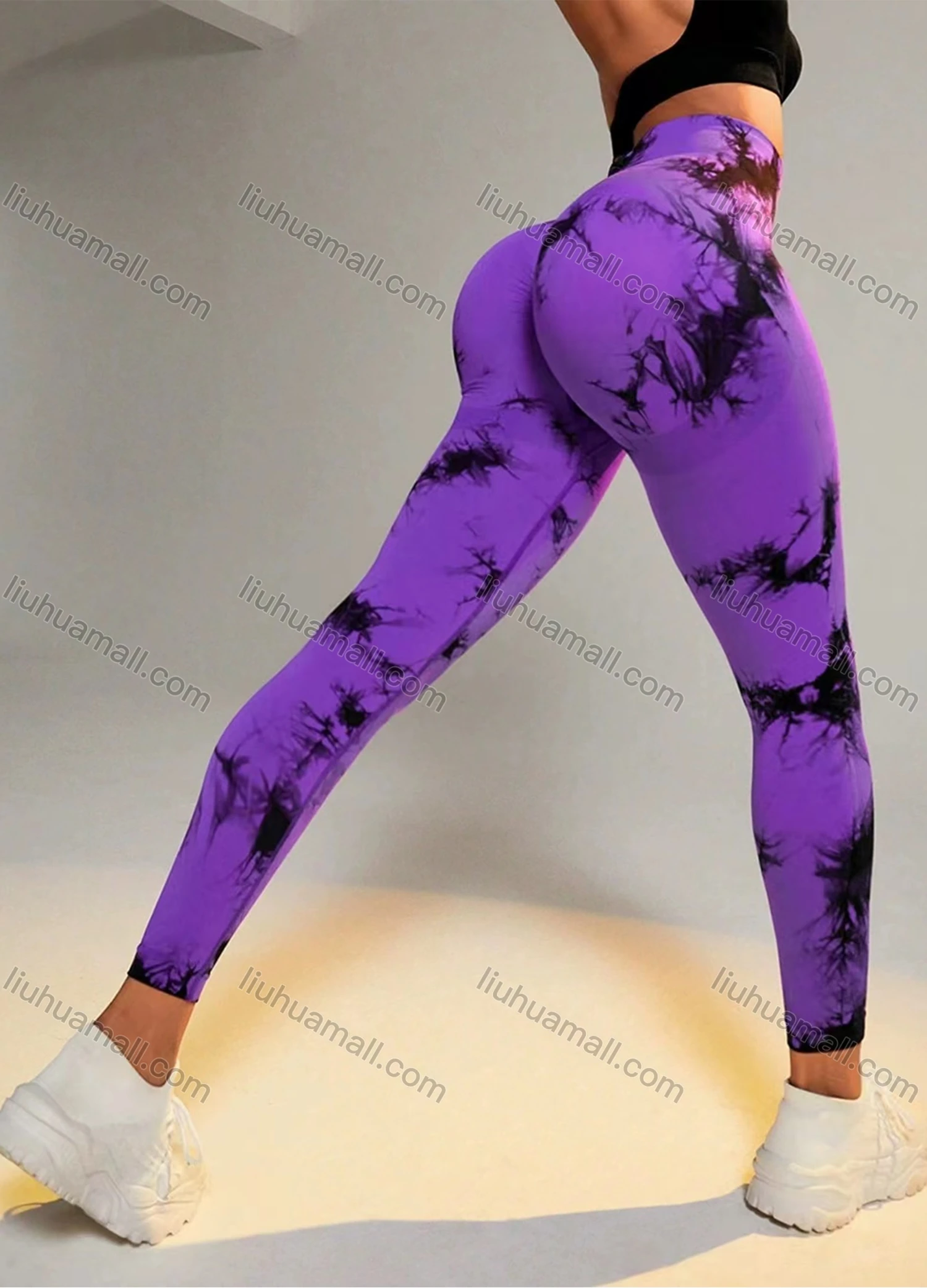 Wholesale Women's Athletic Tie Dye Ribbed High Waist Stretchy Butt Lifting Yoga Pants GP-5700# - Liuhuamall