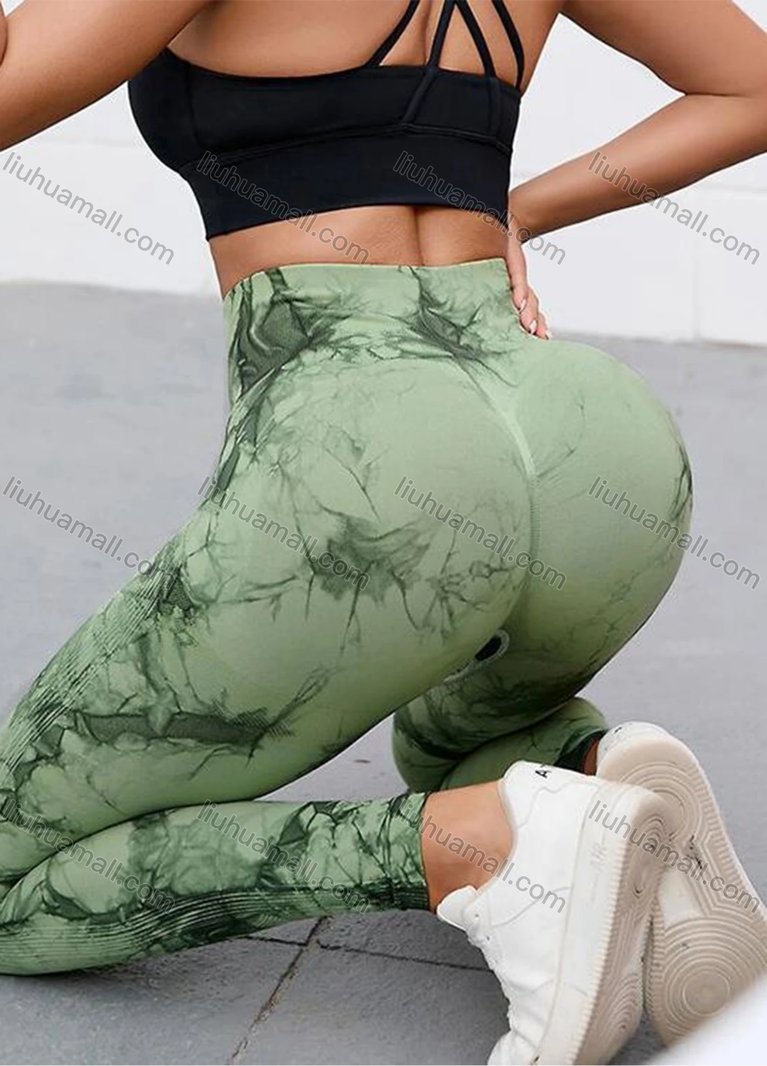 Wholesale Women's Athletic Tie Dye Ribbed High Waist Stretchy Butt Lifting Yoga Pants GP-5700# - Liuhuamall
