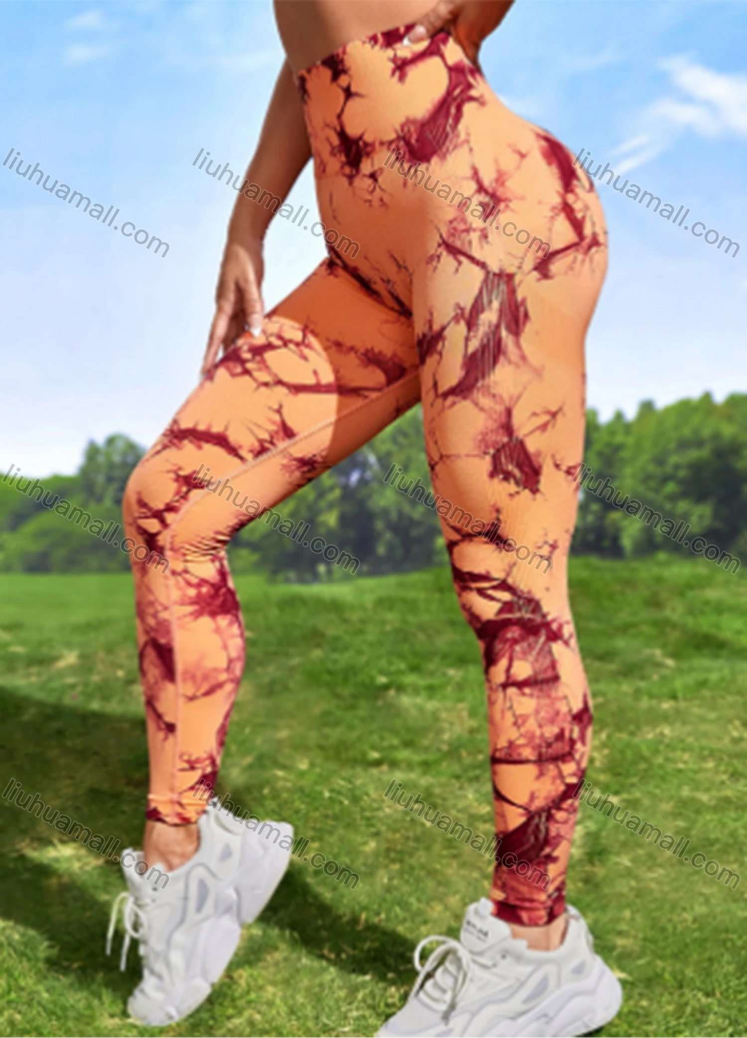 Wholesale Women's Athletic Tie Dye Ribbed High Waist Stretchy Butt Lifting Yoga Pants GP-5700# - Liuhuamall