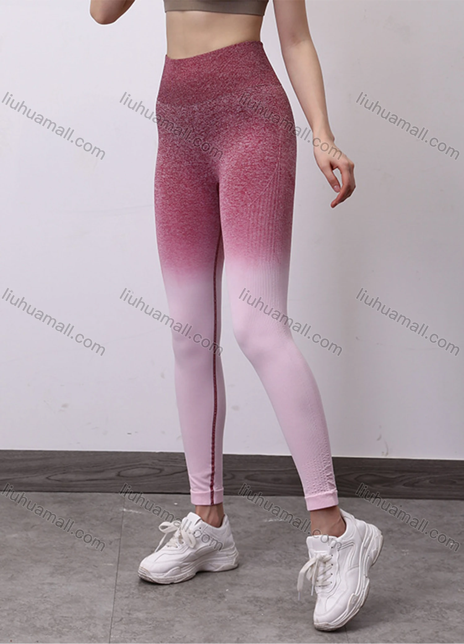 Wholesale Women's Sporty Gradient Ribbed High Waist Stretchy Butt Lifting Yoga Pants GP-5309# - Liuhuamall