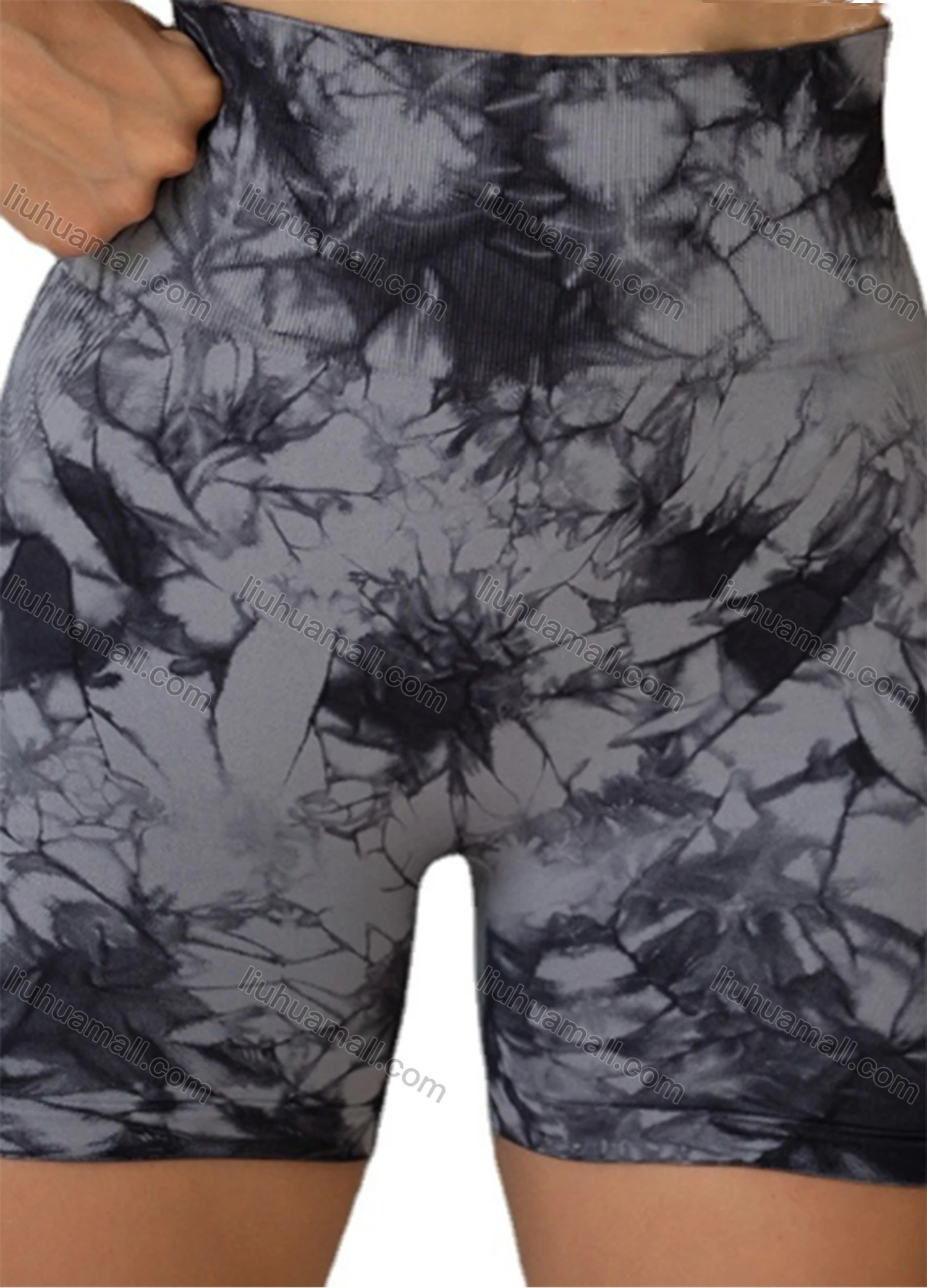 Wholesale Women's Athletic Tie Dye Ruched High Waist Stretchy Butt Lifting Yoga Shorts GS-6900# - Liuhuamall