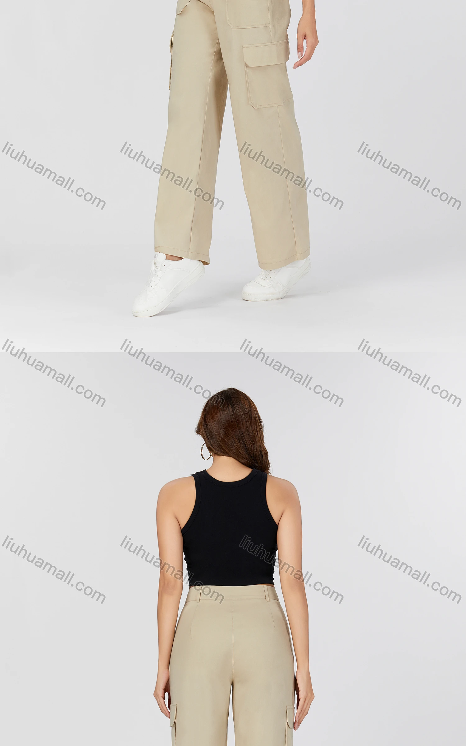 Wholesale Women's Casual Plain Button Closure Multiple Pockets Cargo Pants MT339# - Liuhuamall
