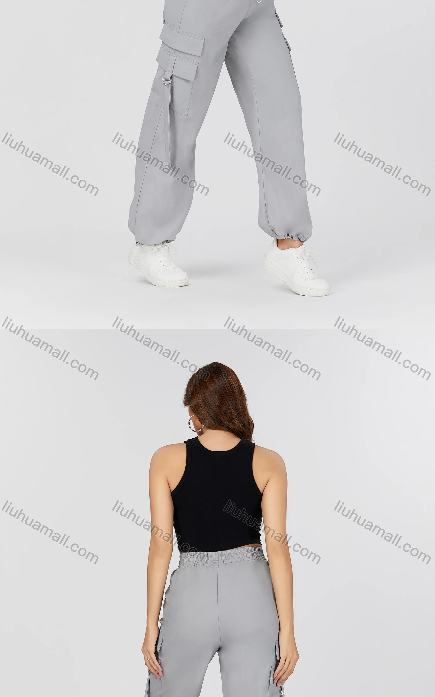 Wholesale Women's Casual Plain Drawstring Multiple Pockets Cargo Pants MT327# - Liuhuamall