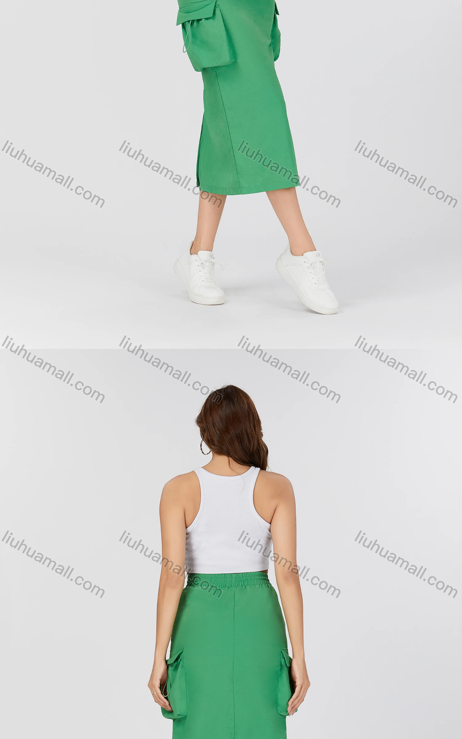 Wholesale Women's Casual Plain Drawstring Multiple Pockets Split Back Skirt MT303# - Liuhuamall