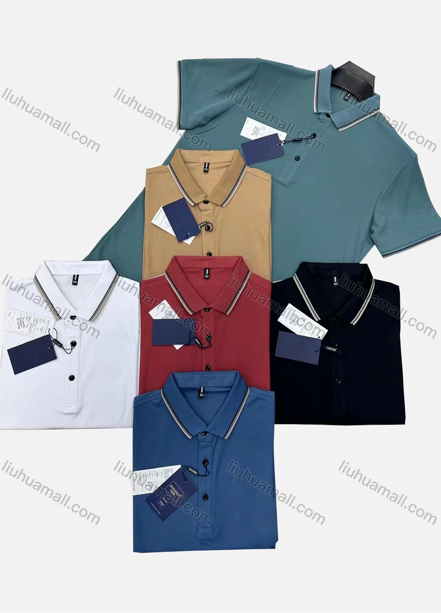 Wholesale Men's Casual Plain Striped Trim Short Sleeve Polo Shirt 8822# - Liuhuamall