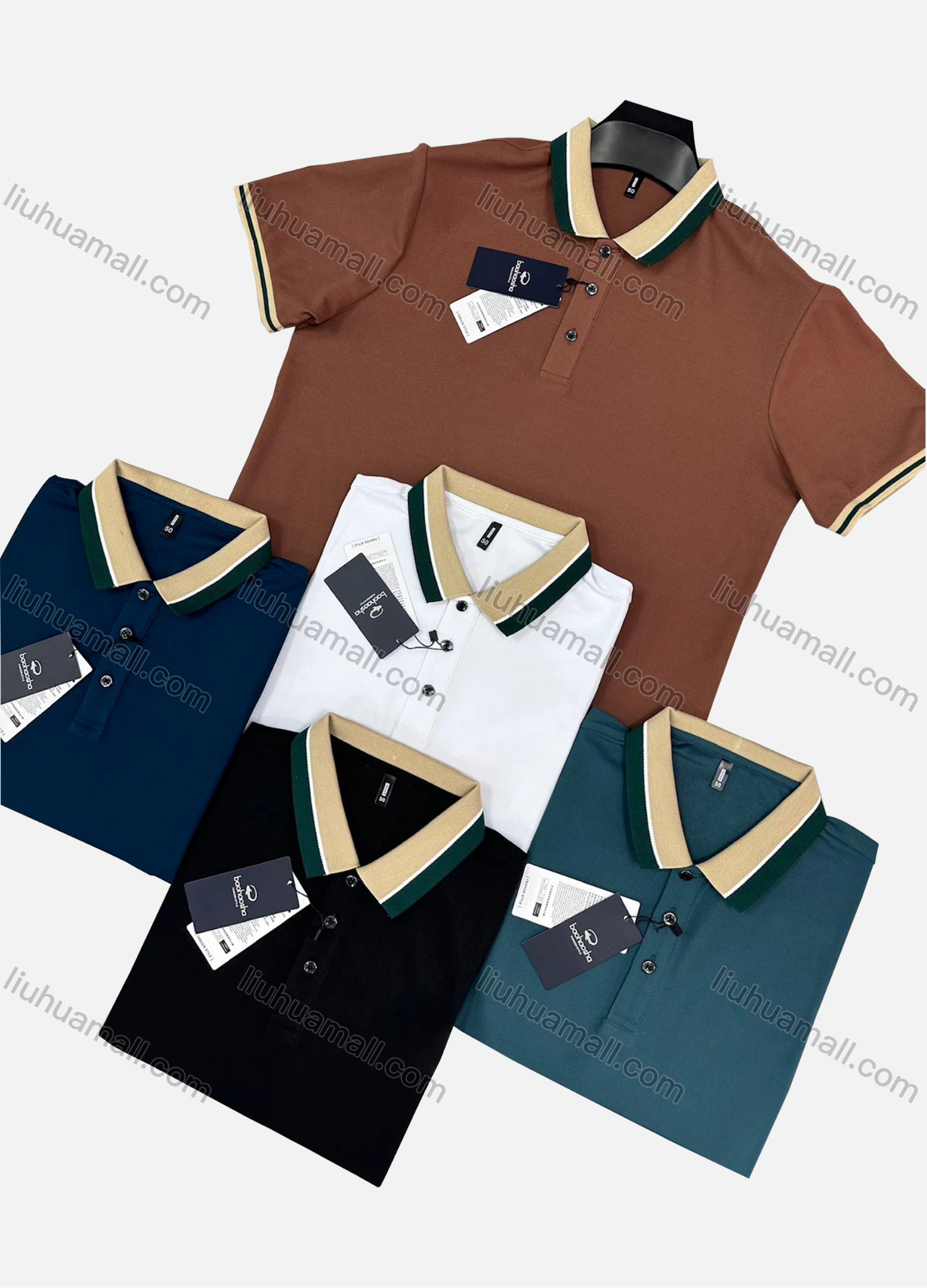 Wholesale Men's Casual Plain Striped Trim Contrast Short Sleeve Polo Shirt 8831# - Liuhuamall