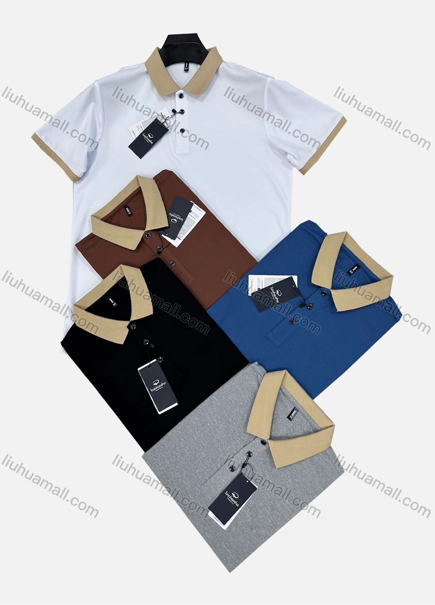 Wholesale Men's Casual Plain Contrast Short Sleeve Polo Shirt 8835# - Liuhuamall