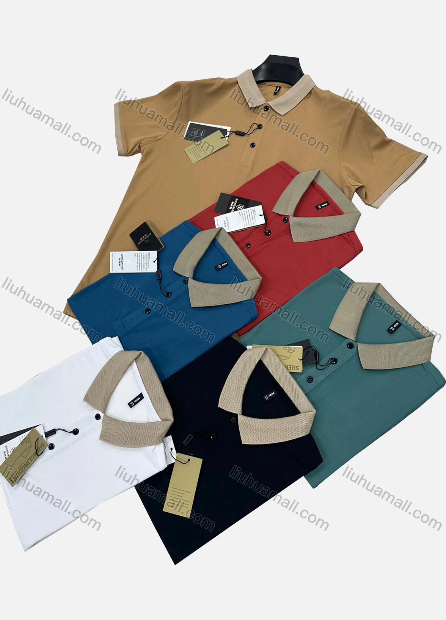 Wholesale Men's Casual Plain Contrast Short Sleeve Polo Shirt K1# - Liuhuamall
