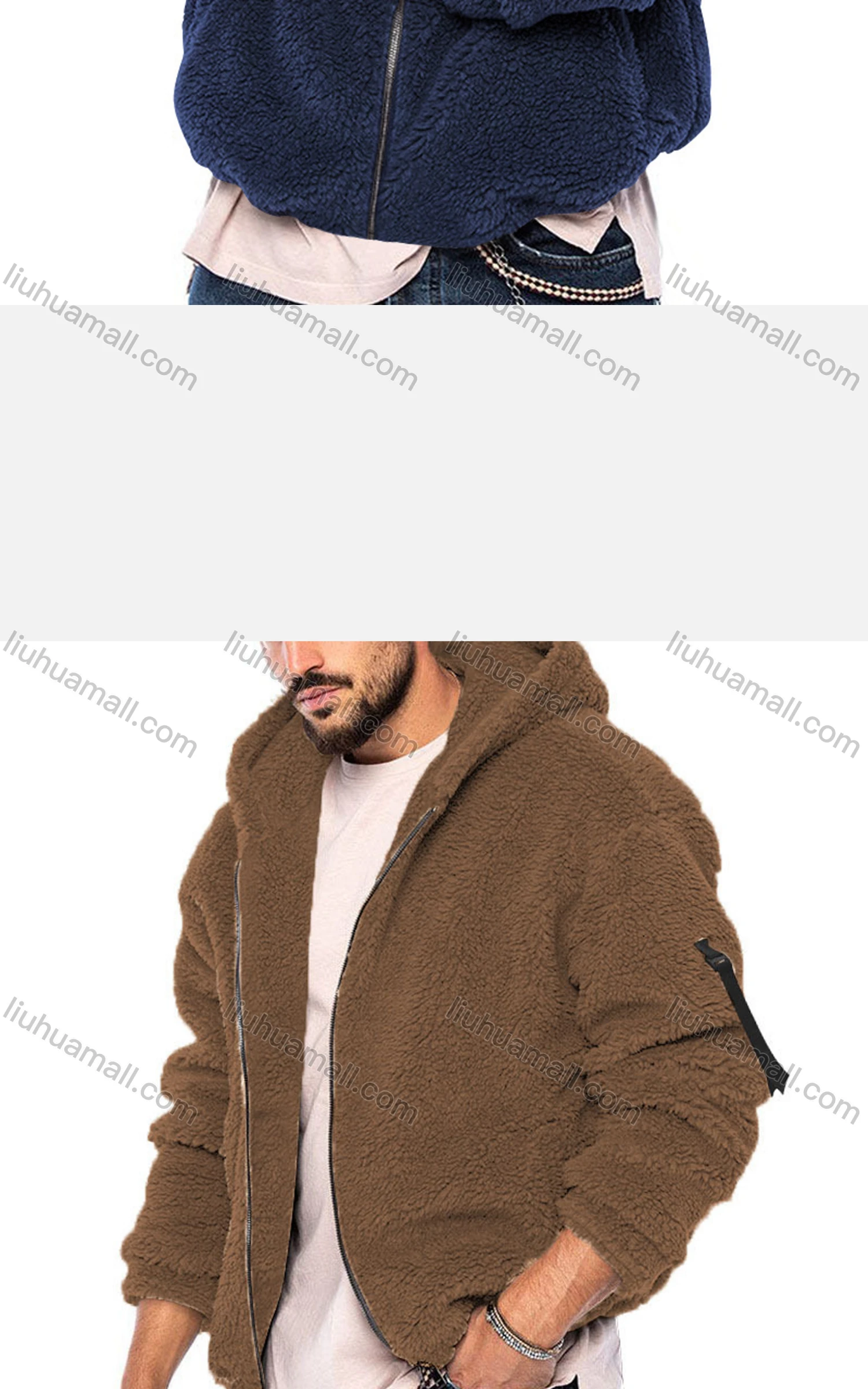 Wholesale Men's Casual Plain Hooded Long Sleeve Berber Fleece Thermal Jacket - Liuhuamall