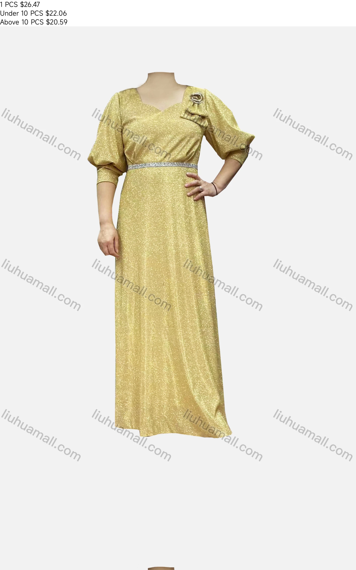 Wholesale Women's Elegant Half Sleeve Sweetheart Collar Bronzing Sequin Waist Bow Knot Evening Dress - Liuhuamall