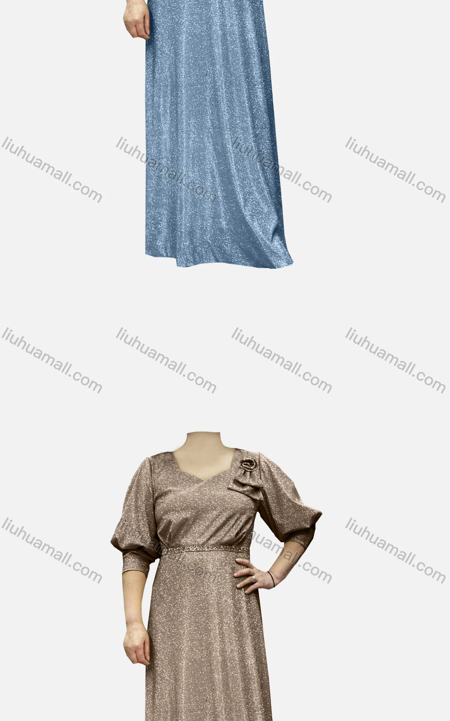 Wholesale Women's Elegant Half Sleeve Sweetheart Collar Bronzing Sequin Waist Bow Knot Evening Dress - Liuhuamall