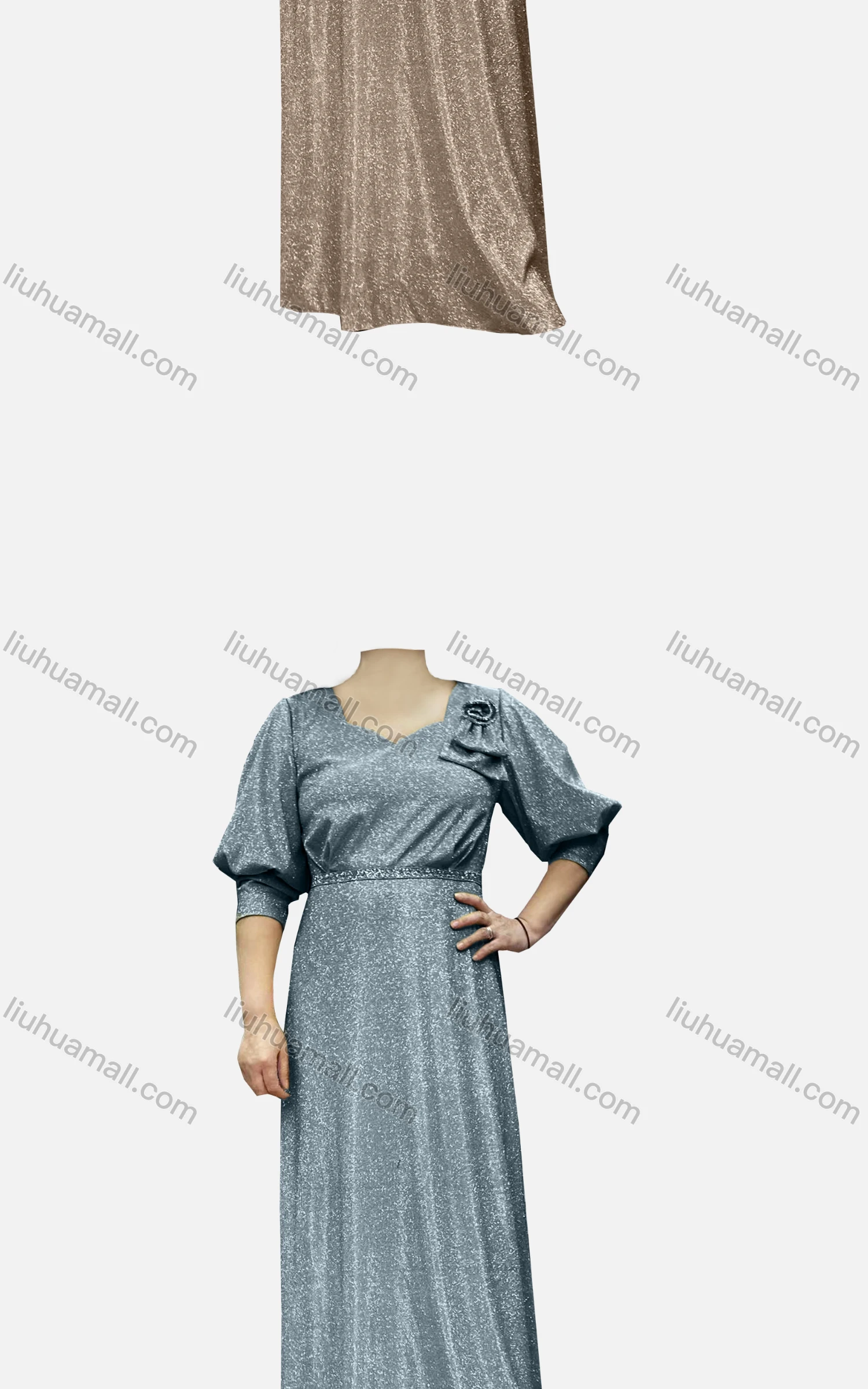 Wholesale Women's Elegant Half Sleeve Sweetheart Collar Bronzing Sequin Waist Bow Knot Evening Dress - Liuhuamall