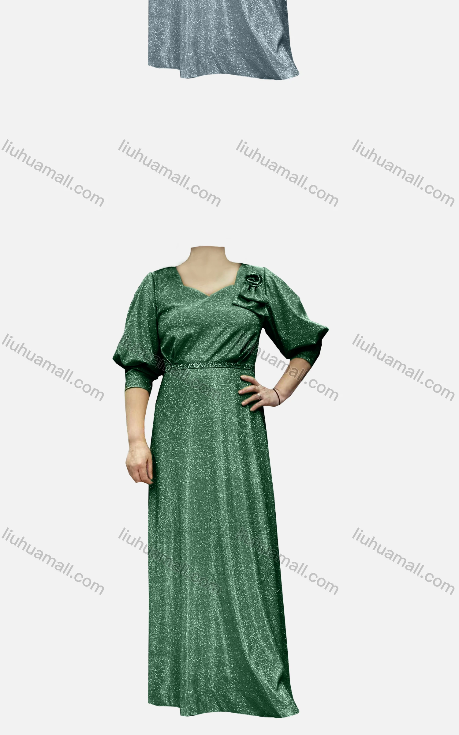 Wholesale Women's Elegant Half Sleeve Sweetheart Collar Bronzing Sequin Waist Bow Knot Evening Dress - Liuhuamall