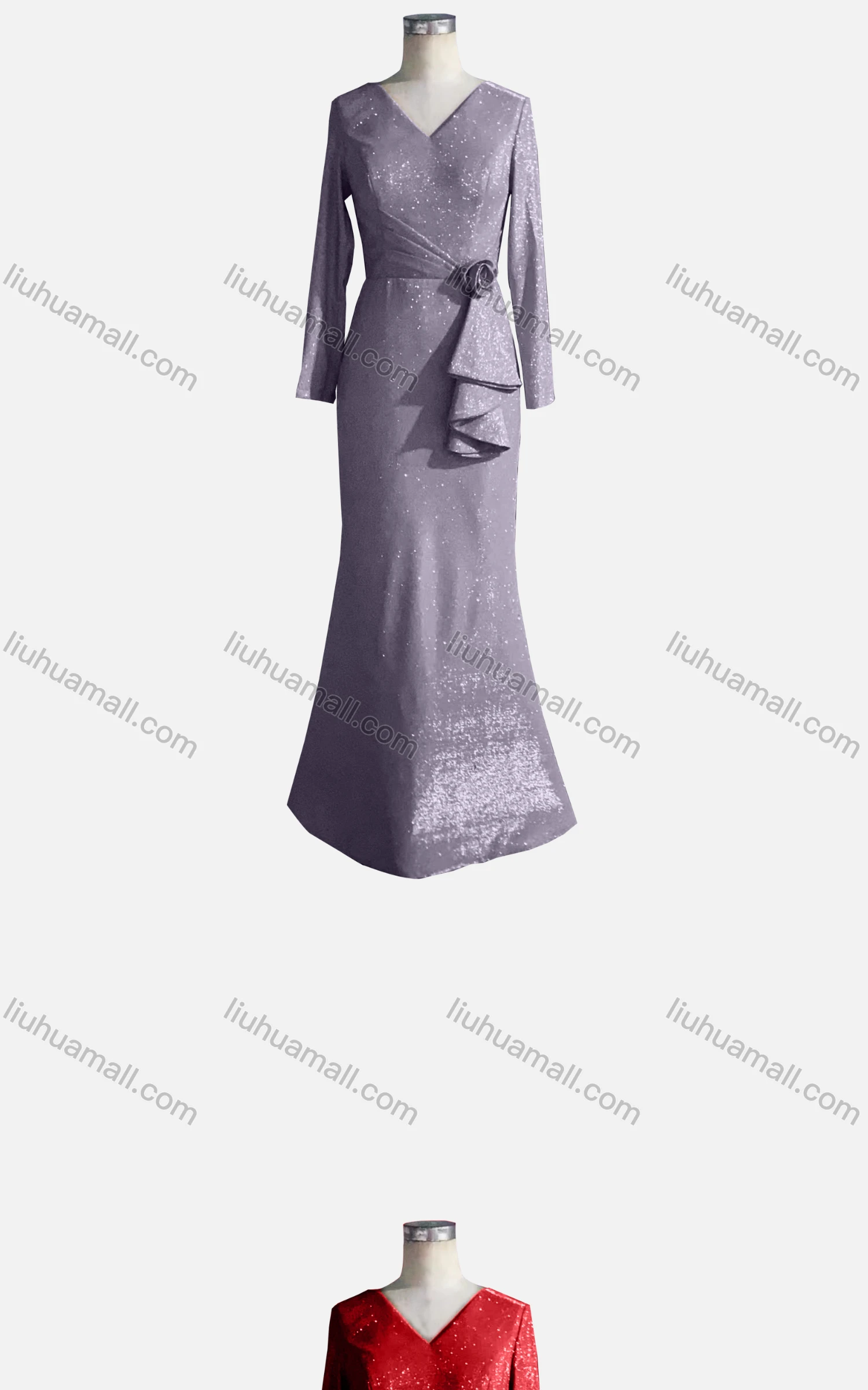 Wholesale Women's Elegant Long Sleeve V Neck Bronzing Rose Decor Evening Dress - Liuhuamall