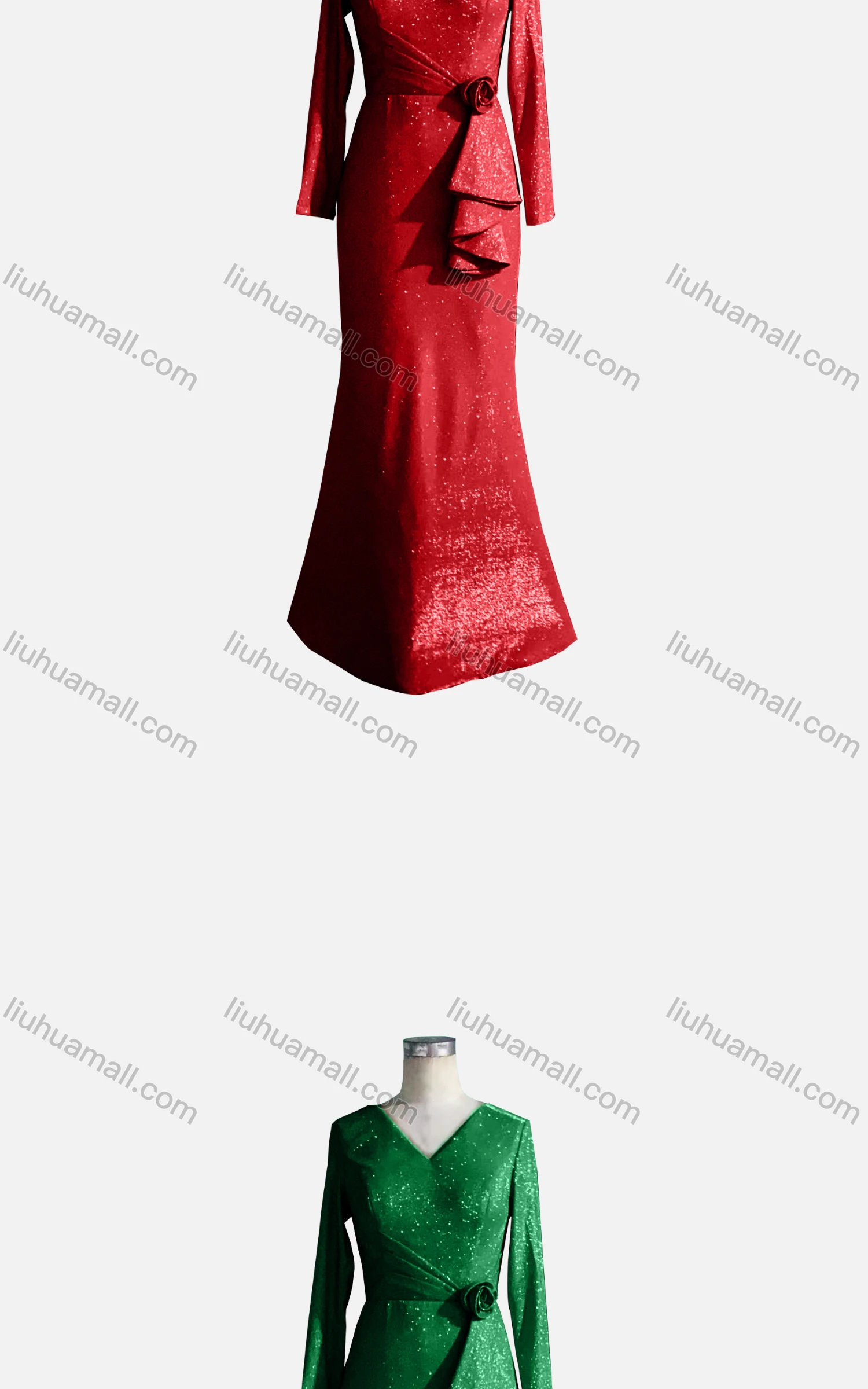Wholesale Women's Elegant Long Sleeve V Neck Bronzing Rose Decor Evening Dress - Liuhuamall