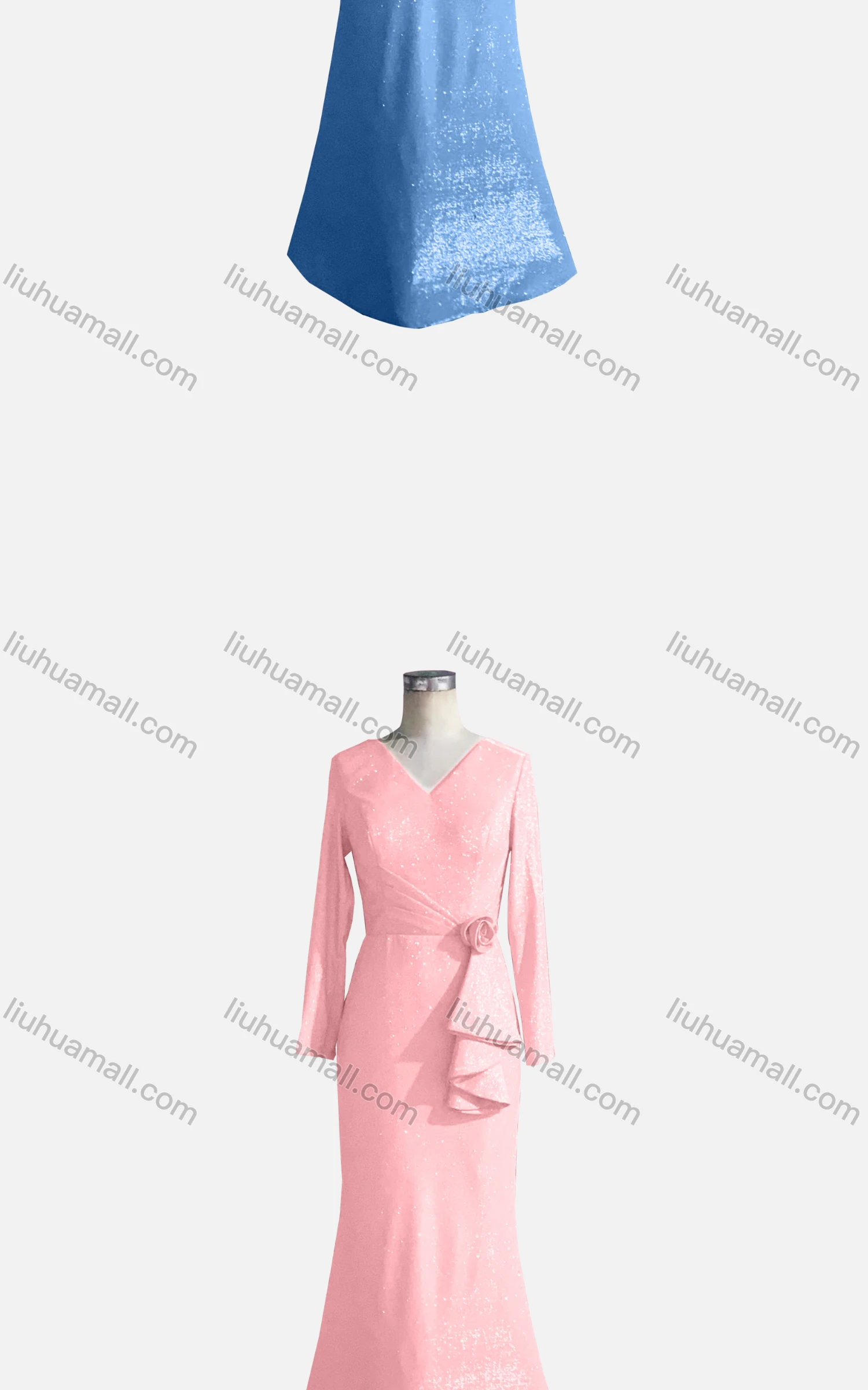 Wholesale Women's Elegant Long Sleeve V Neck Bronzing Rose Decor Evening Dress - Liuhuamall