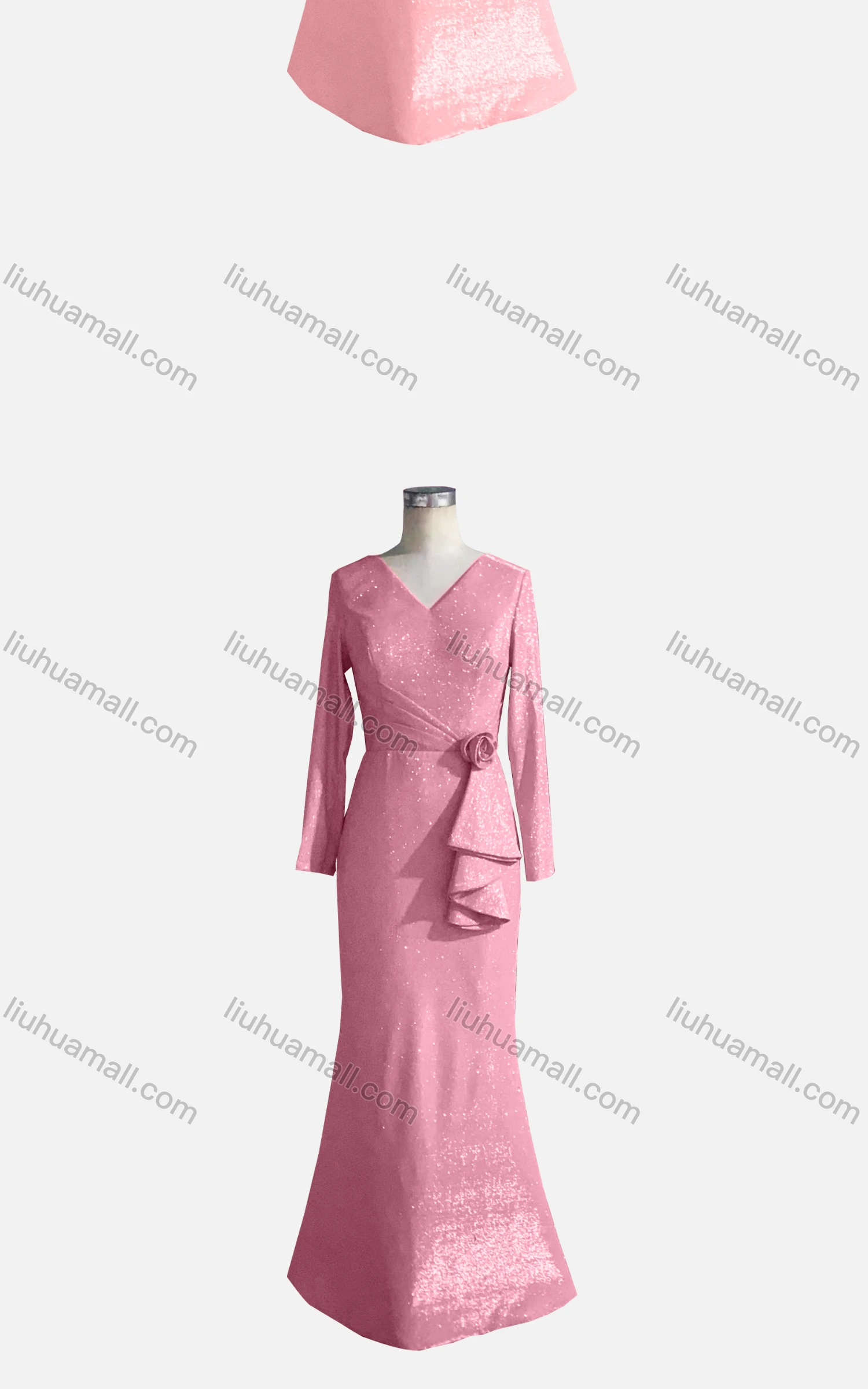 Wholesale Women's Elegant Long Sleeve V Neck Bronzing Rose Decor Evening Dress - Liuhuamall