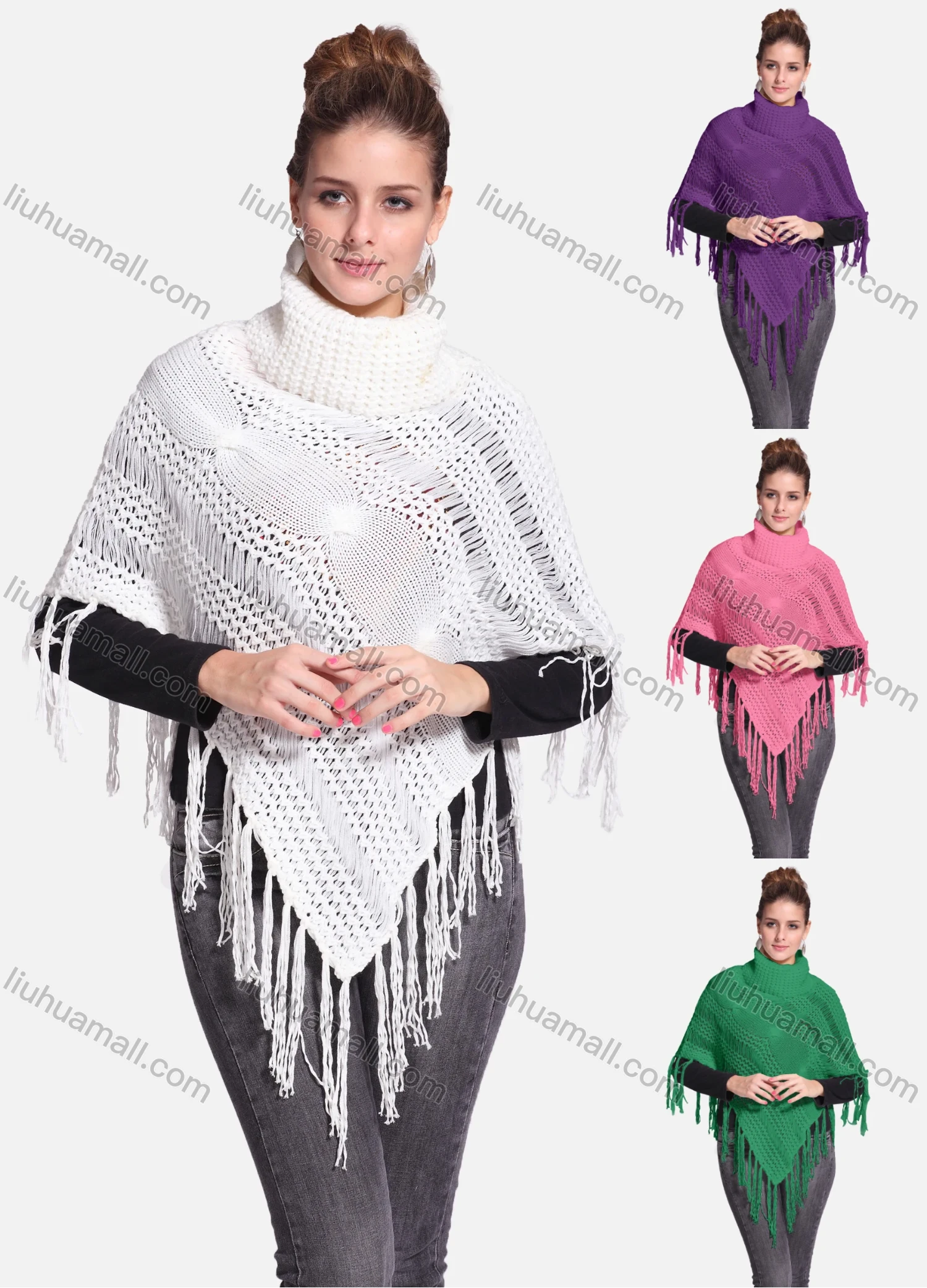 Wholesale Woman's Casual Plain Print Knitted Fabric Turtleneck Neck Shawl 8864# - Liuhuamall