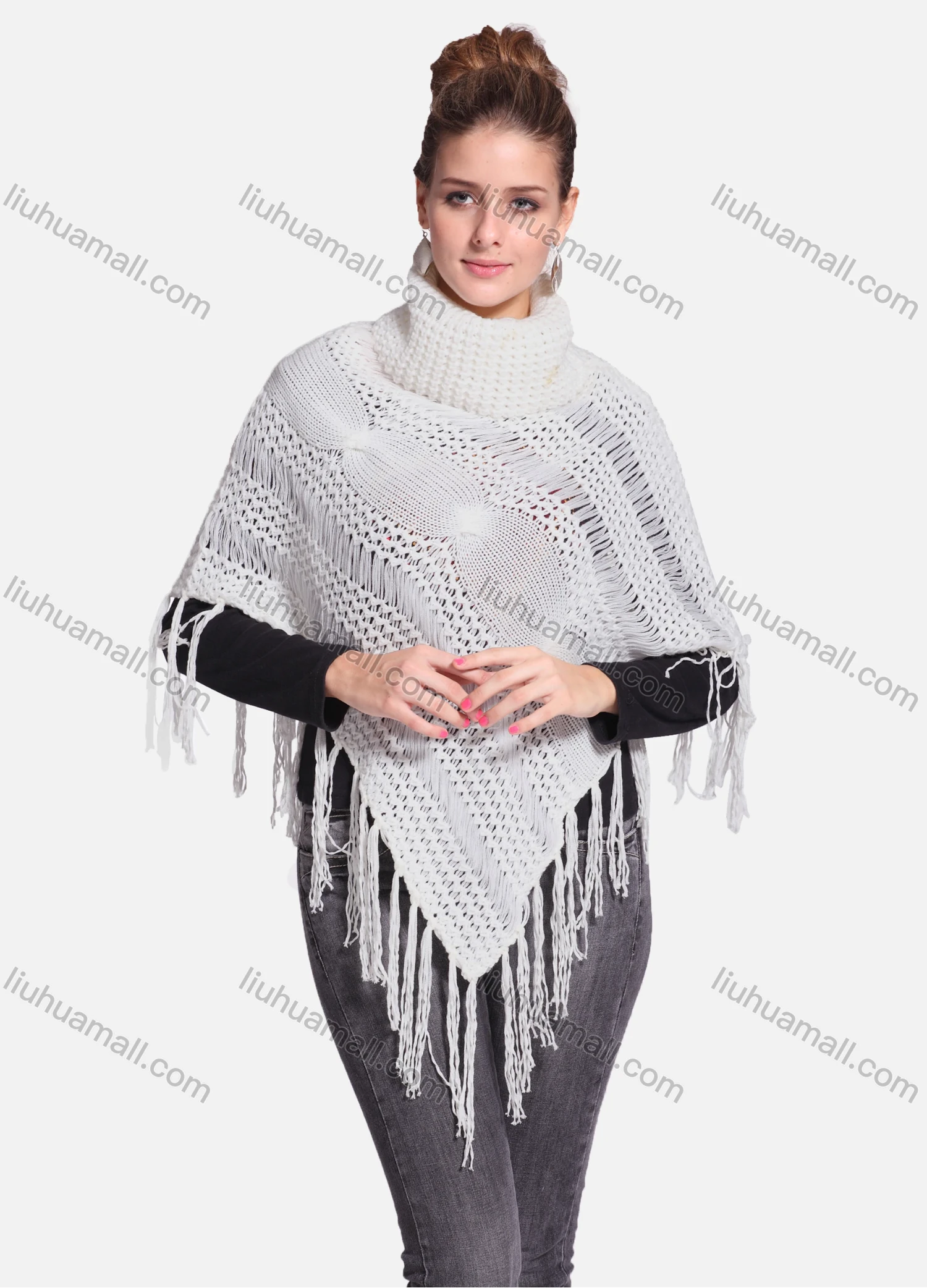 Wholesale Woman's Casual Plain Print Knitted Fabric Turtleneck Neck Shawl 8864# - Liuhuamall