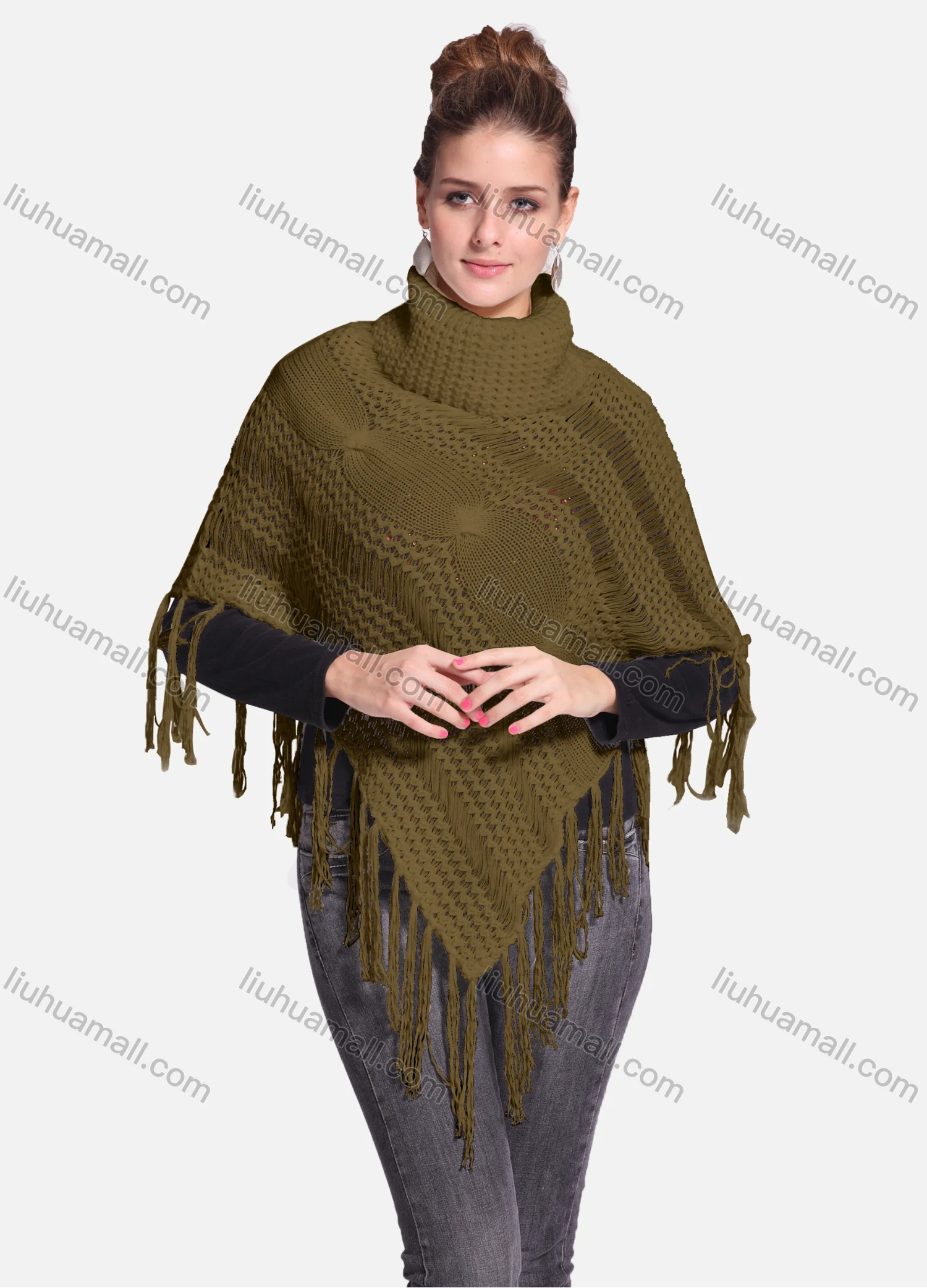 Wholesale Woman's Casual Plain Print Knitted Fabric Turtleneck Neck Shawl 8864# - Liuhuamall
