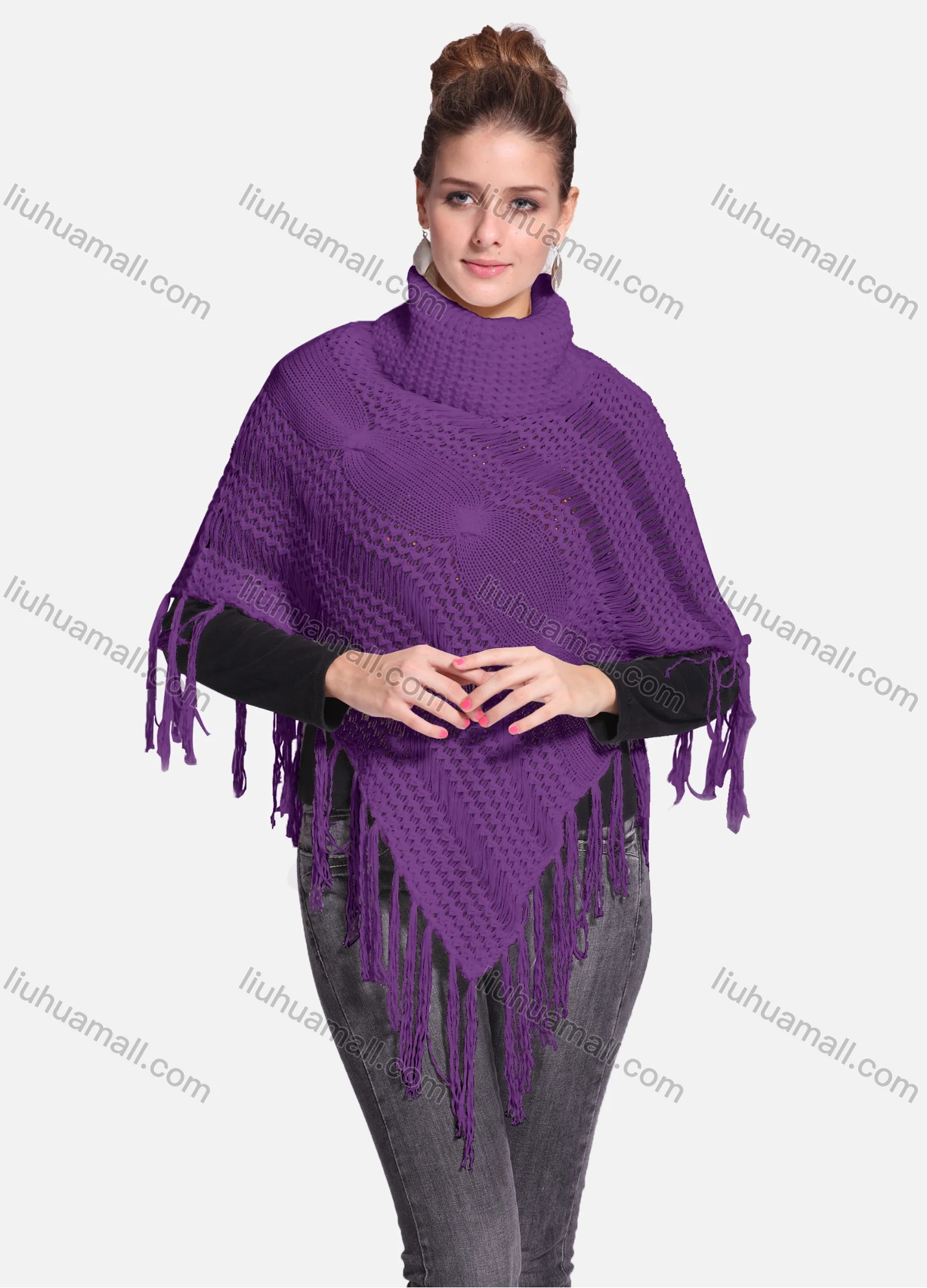 Wholesale Woman's Casual Plain Print Knitted Fabric Turtleneck Neck Shawl 8864# - Liuhuamall