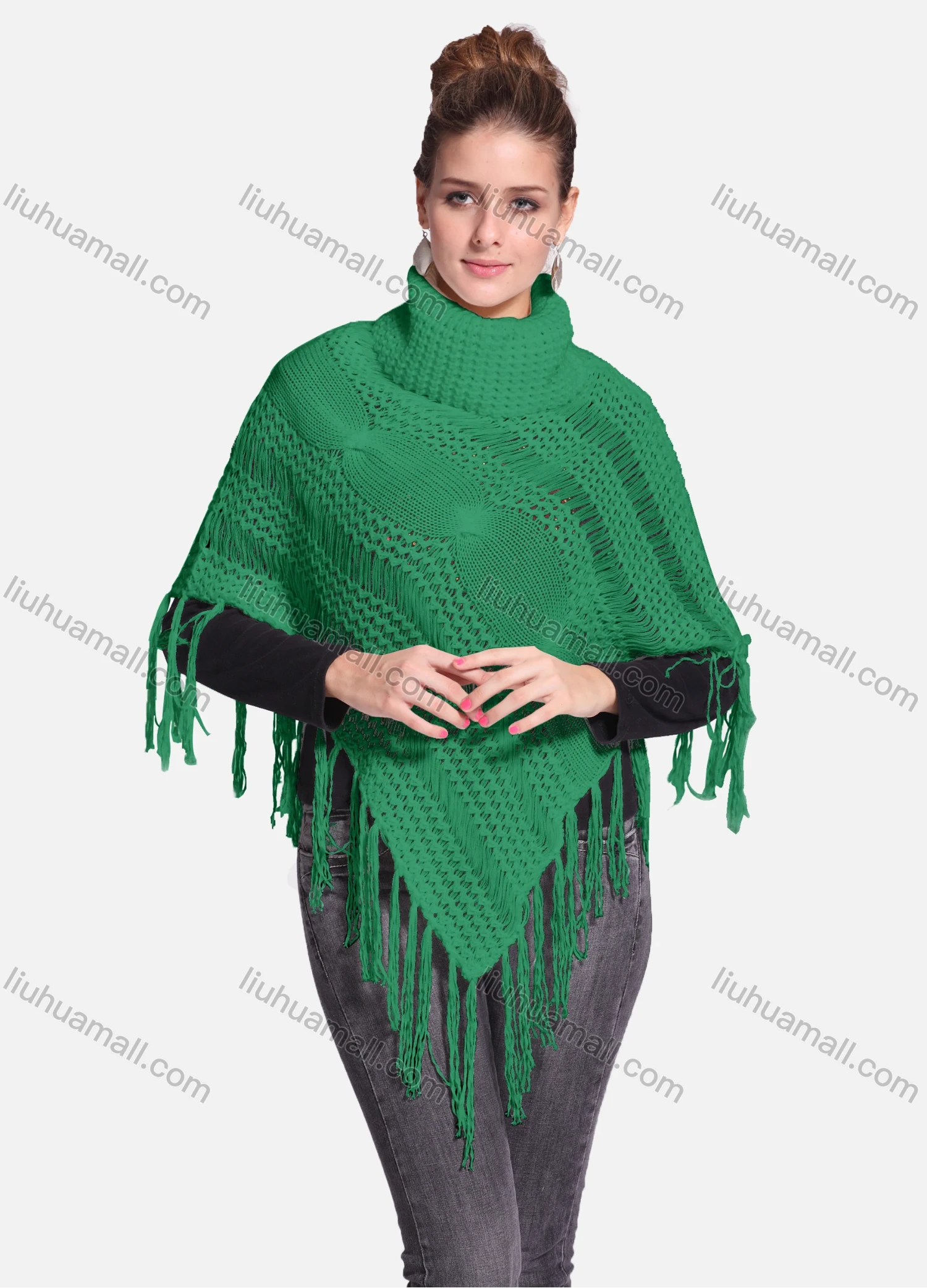 Wholesale Woman's Casual Plain Print Knitted Fabric Turtleneck Neck Shawl 8864# - Liuhuamall