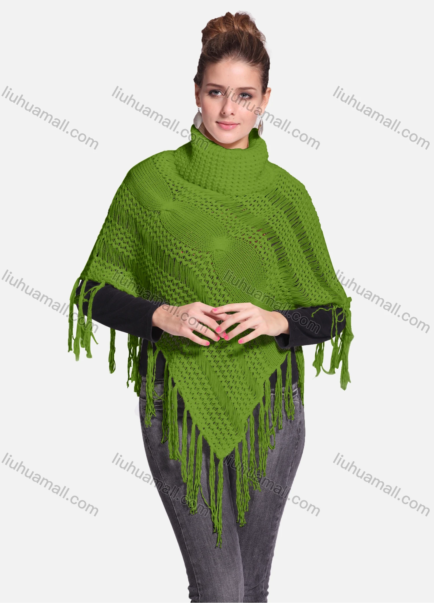 Wholesale Woman's Casual Plain Print Knitted Fabric Turtleneck Neck Shawl 8864# - Liuhuamall