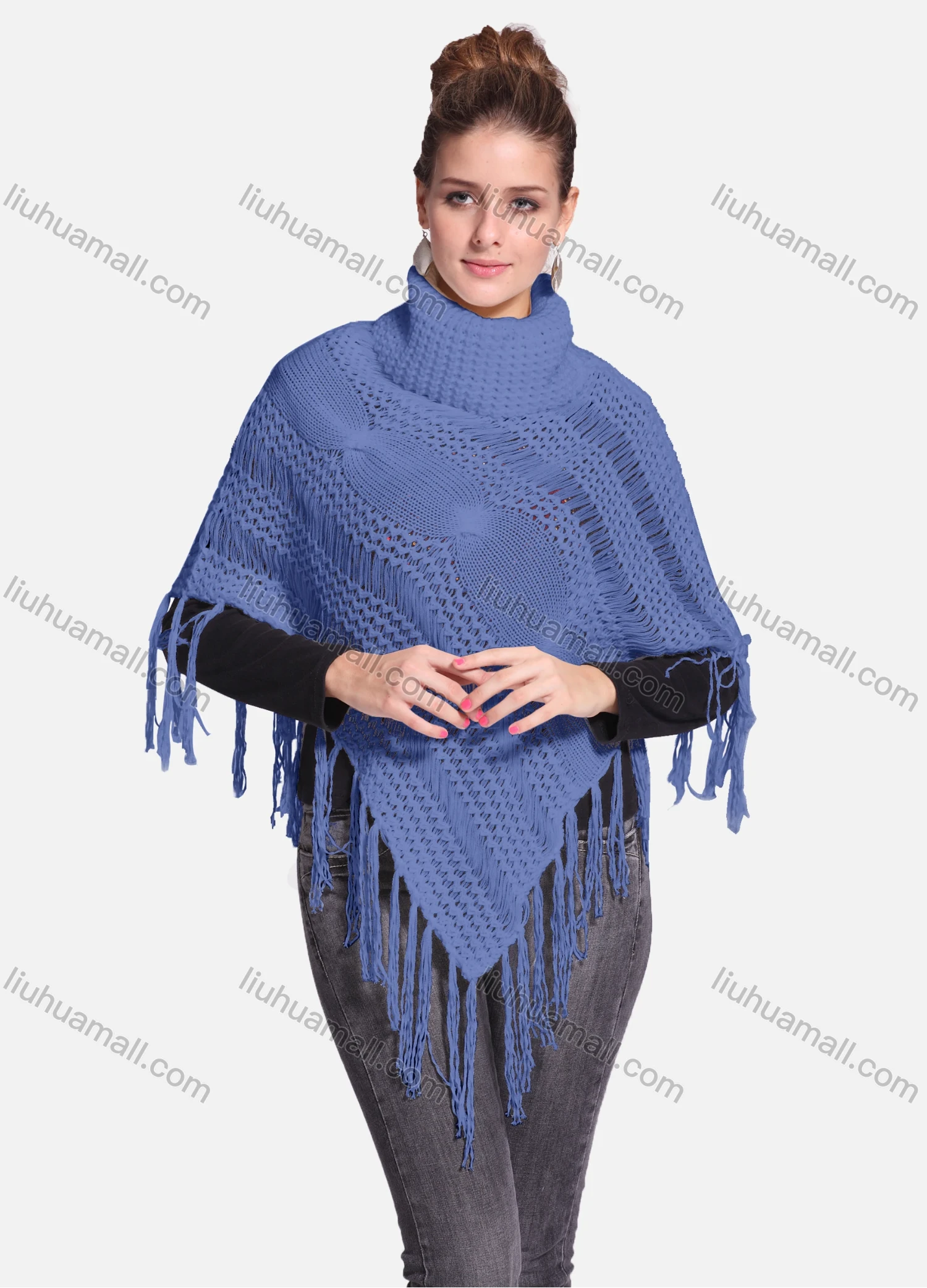 Wholesale Woman's Casual Plain Print Knitted Fabric Turtleneck Neck Shawl 8864# - Liuhuamall