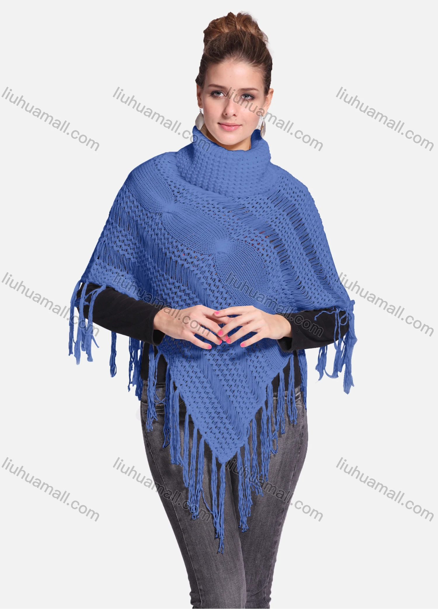 Wholesale Woman's Casual Plain Print Knitted Fabric Turtleneck Neck Shawl 8864# - Liuhuamall