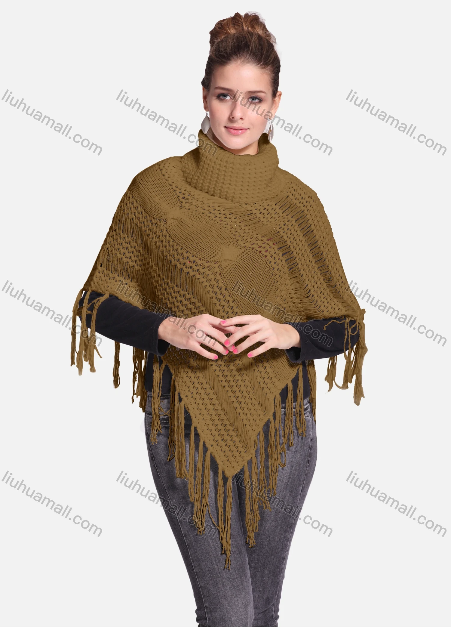 Wholesale Woman's Casual Plain Print Knitted Fabric Turtleneck Neck Shawl 8864# - Liuhuamall